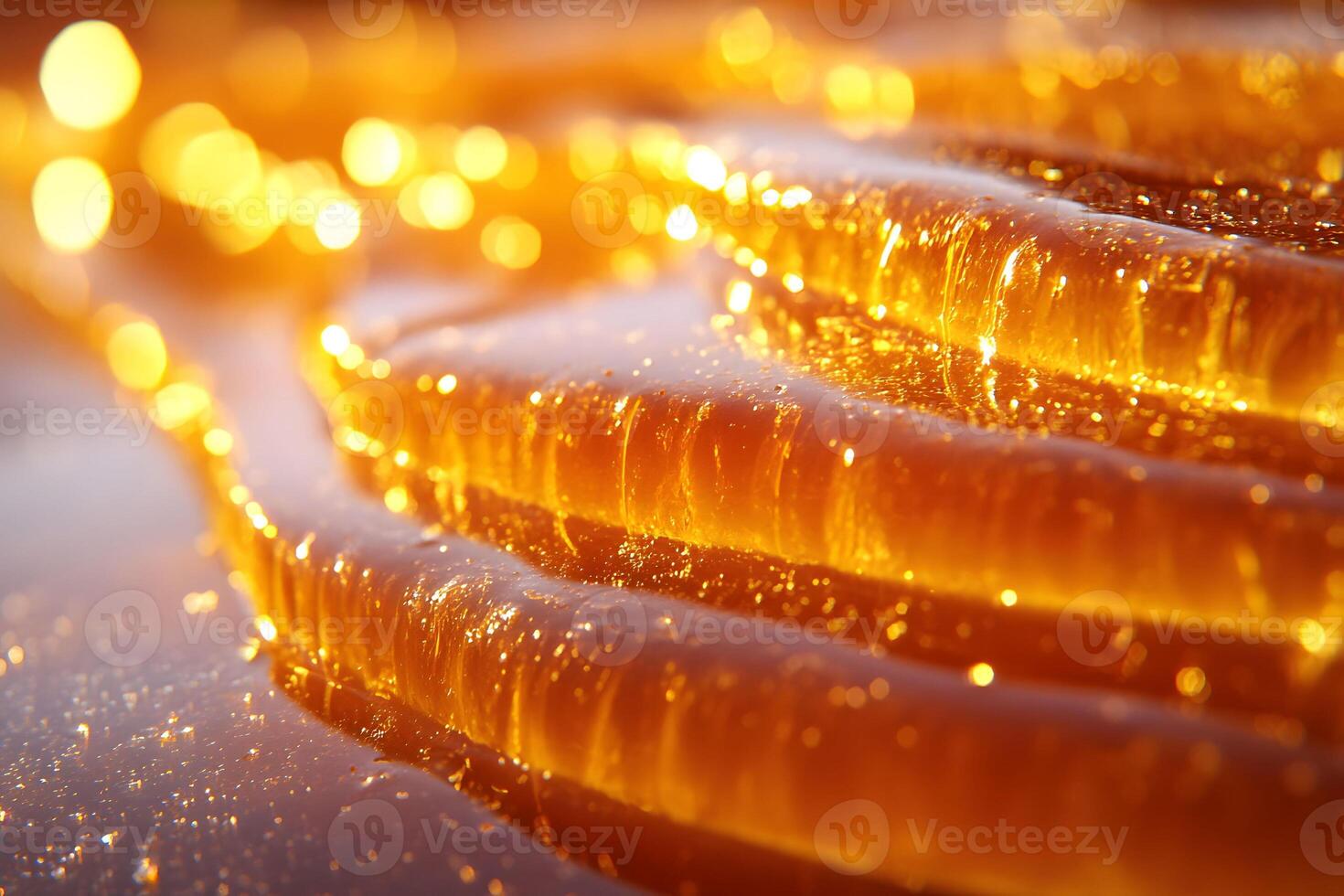 Golden Honeycomb Pattern with Sparkling Bokeh for Nature-Themed Designs photo