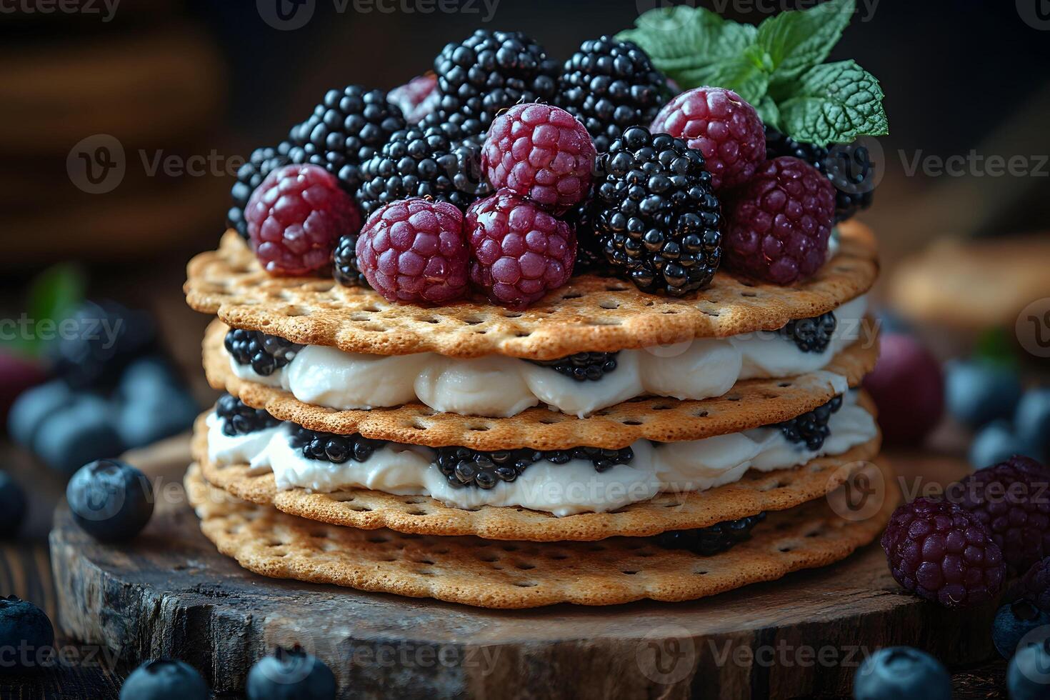 Rustic Berry and Cream Cracker Stack for Summer Dessert Inspiration photo
