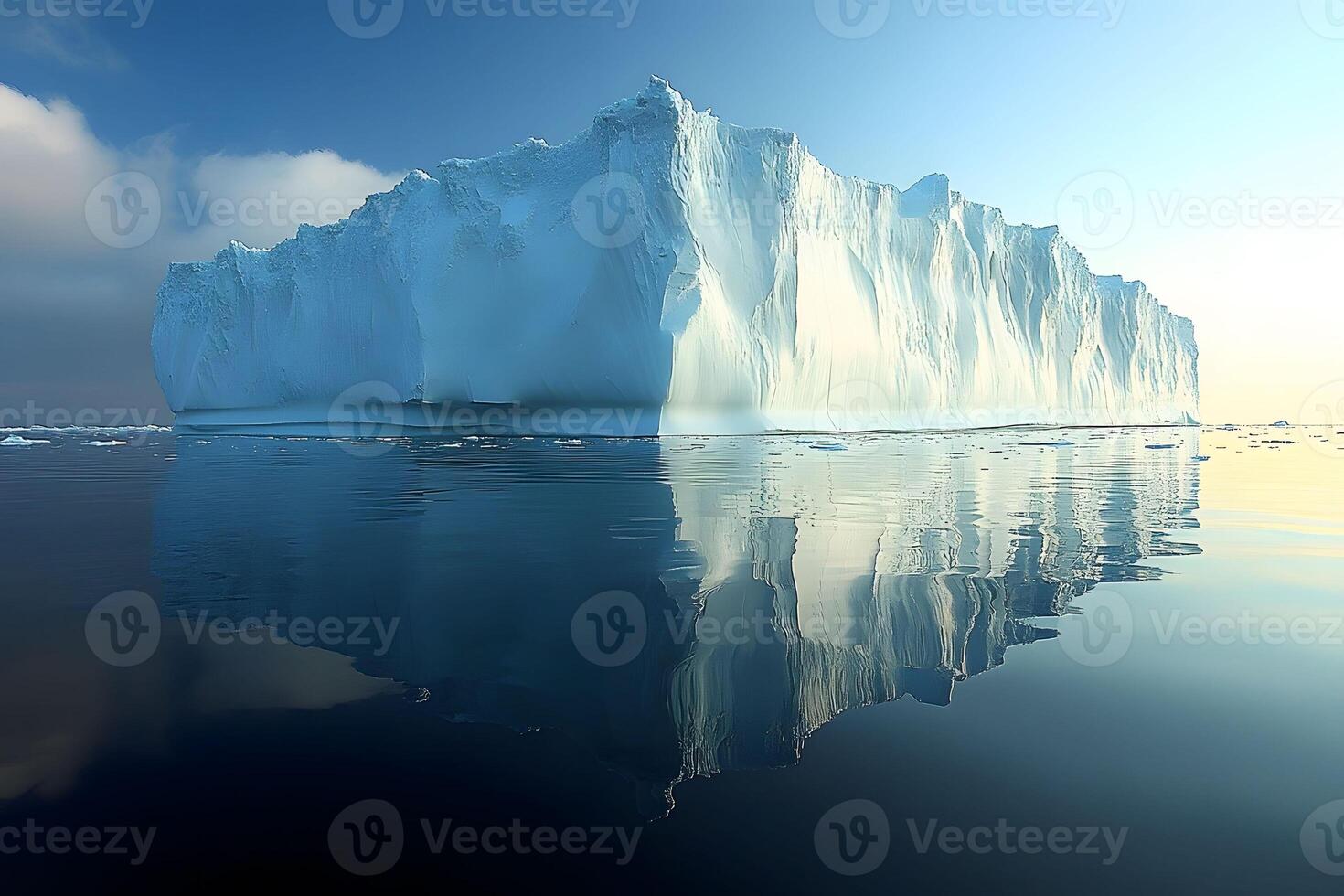 Majestic Iceberg Reflection in Calm Arctic Waters on a Clear Day photo