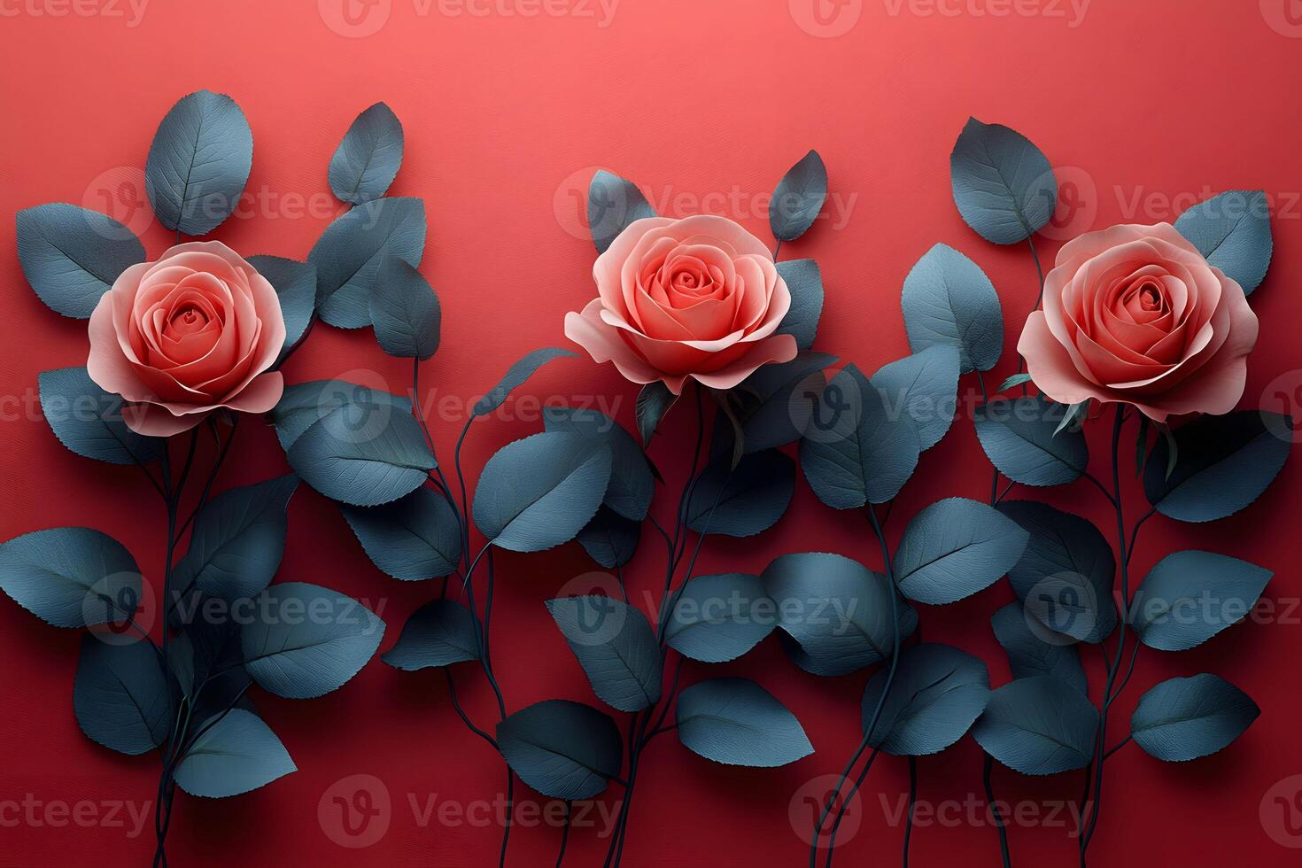 Elegant Pink Roses Against Red Background for Romantic Decor and Floral Art photo