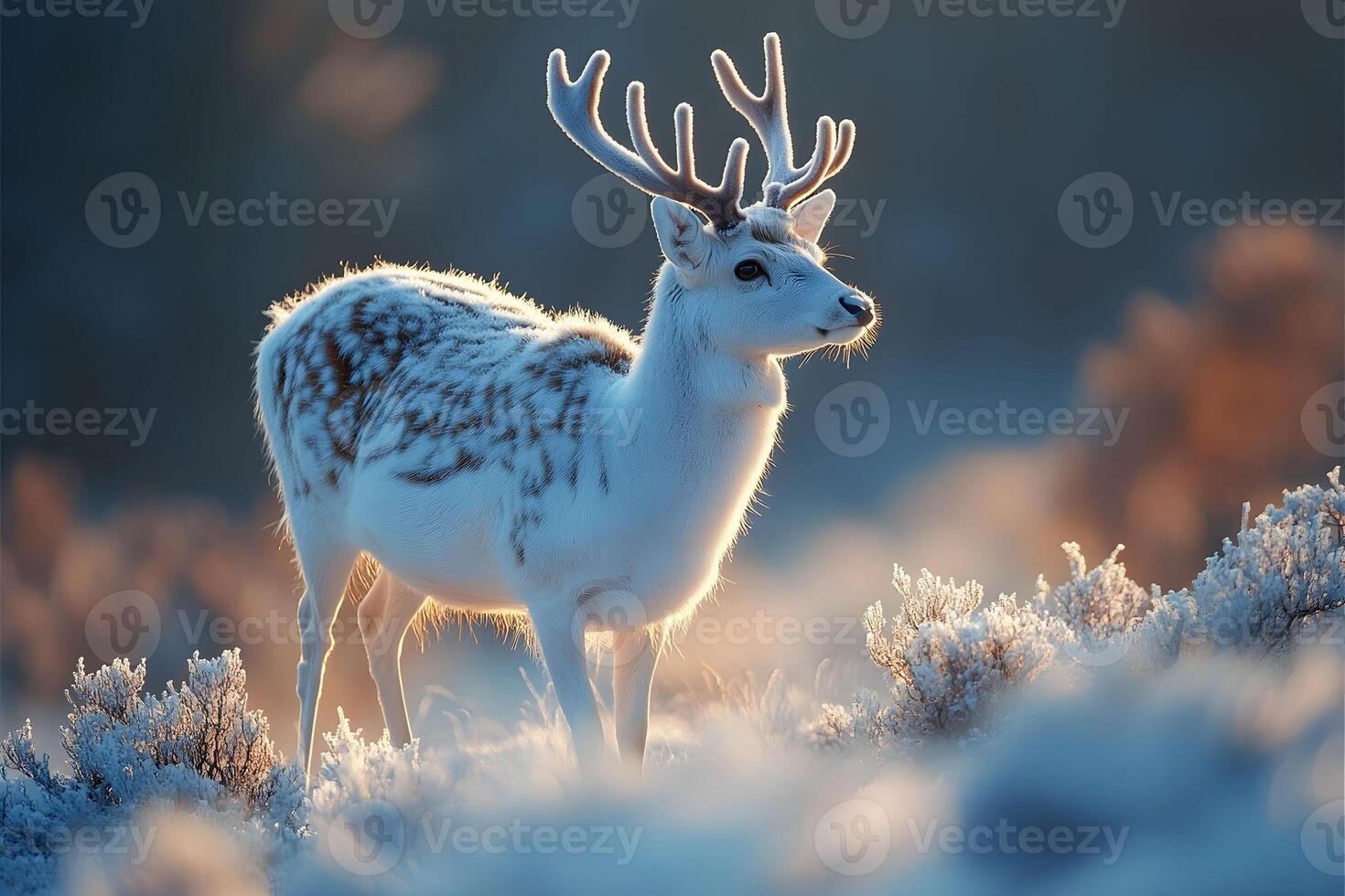 Majestic Winter Reindeer in a Frosty Wilderness Setting for Seasonal Design photo