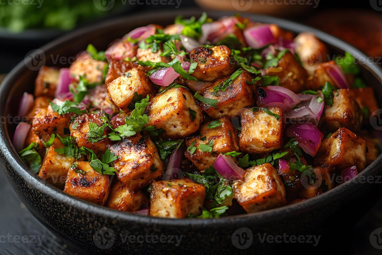 Grilled Tofu Salad with Red Onions and Herbs for Healthy Summer Dining photo