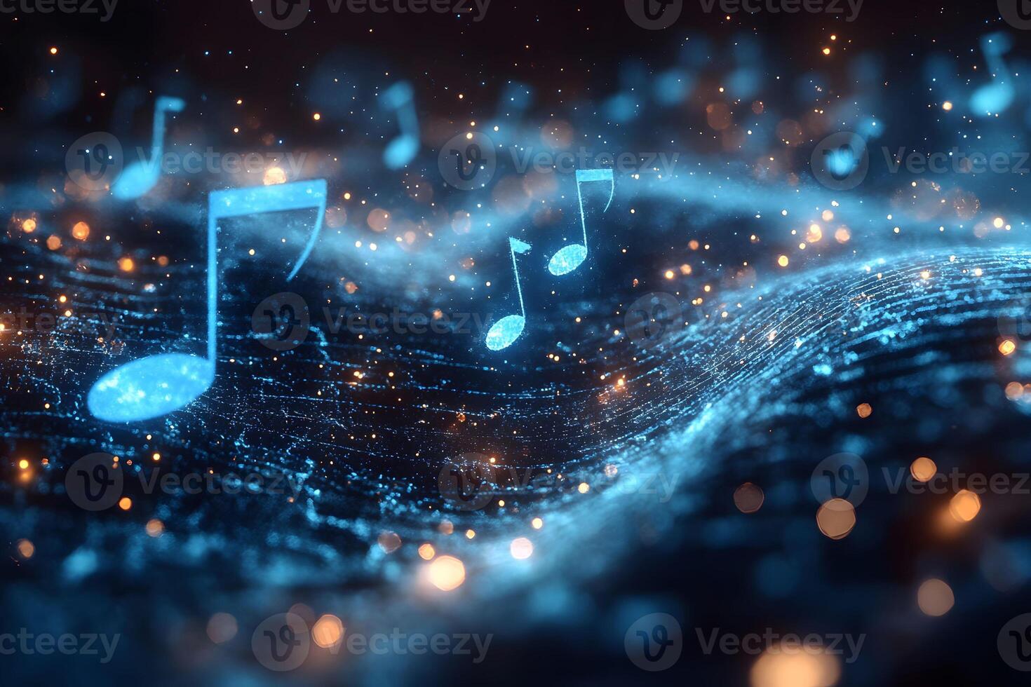 Futuristic Music Technology Background with Glowing Notes for Multimedia Design photo