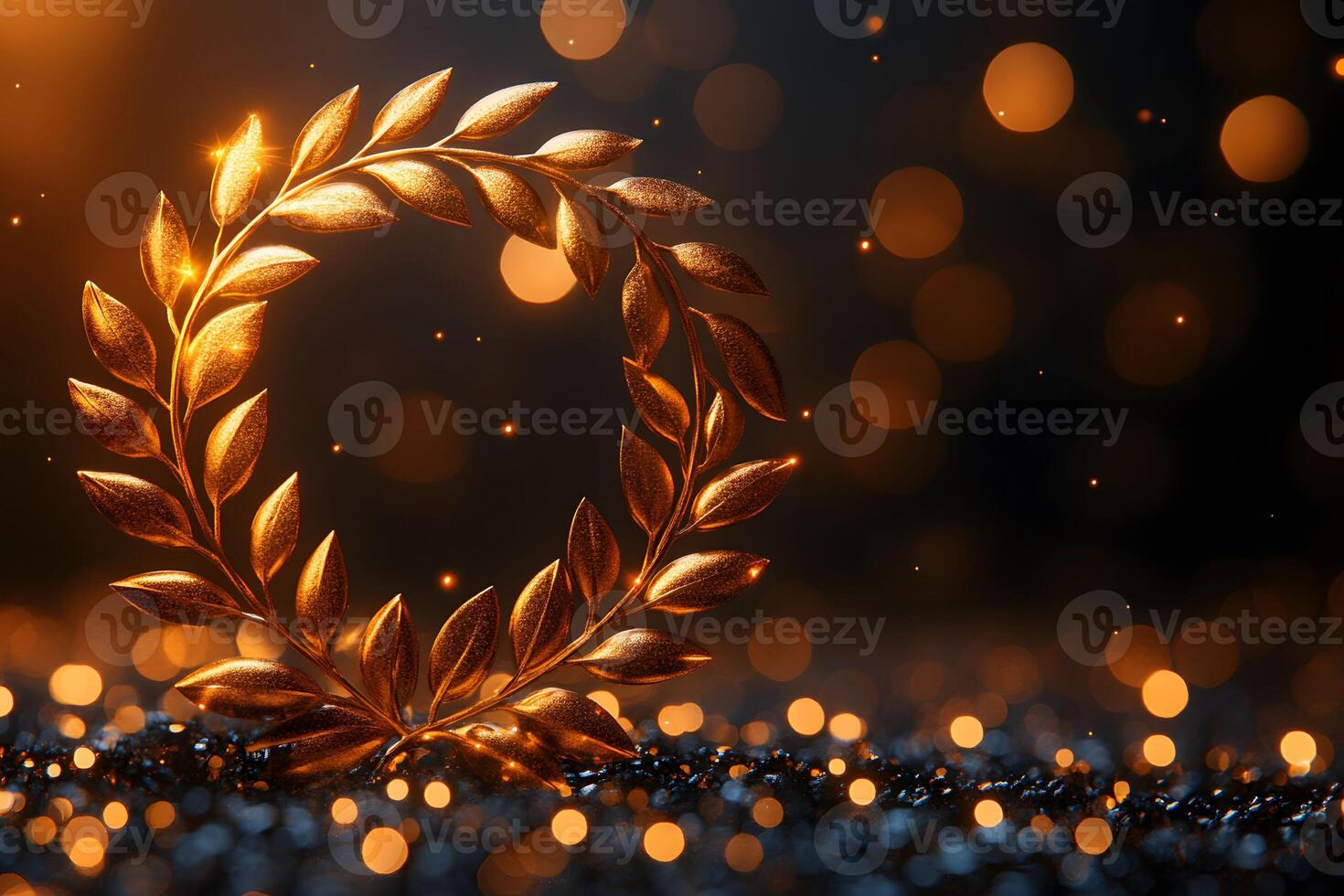 Elegant Golden Laurel Wreath with Bokeh Lights for Award Ceremonies and Celebrations photo