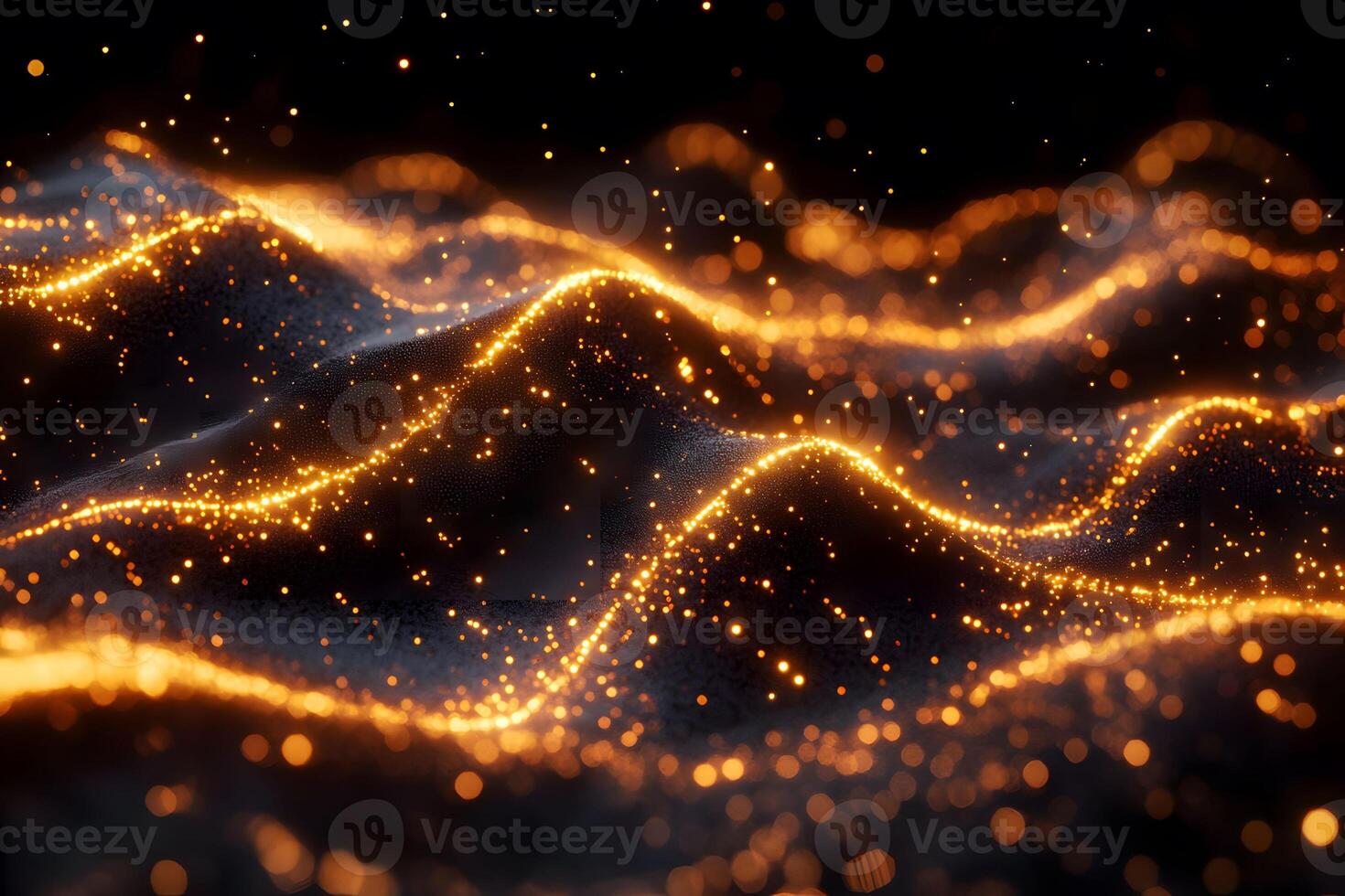 Glittering Gold Waves of Light - Abstract Futuristic Landscape Design for Posters and Backgrounds photo