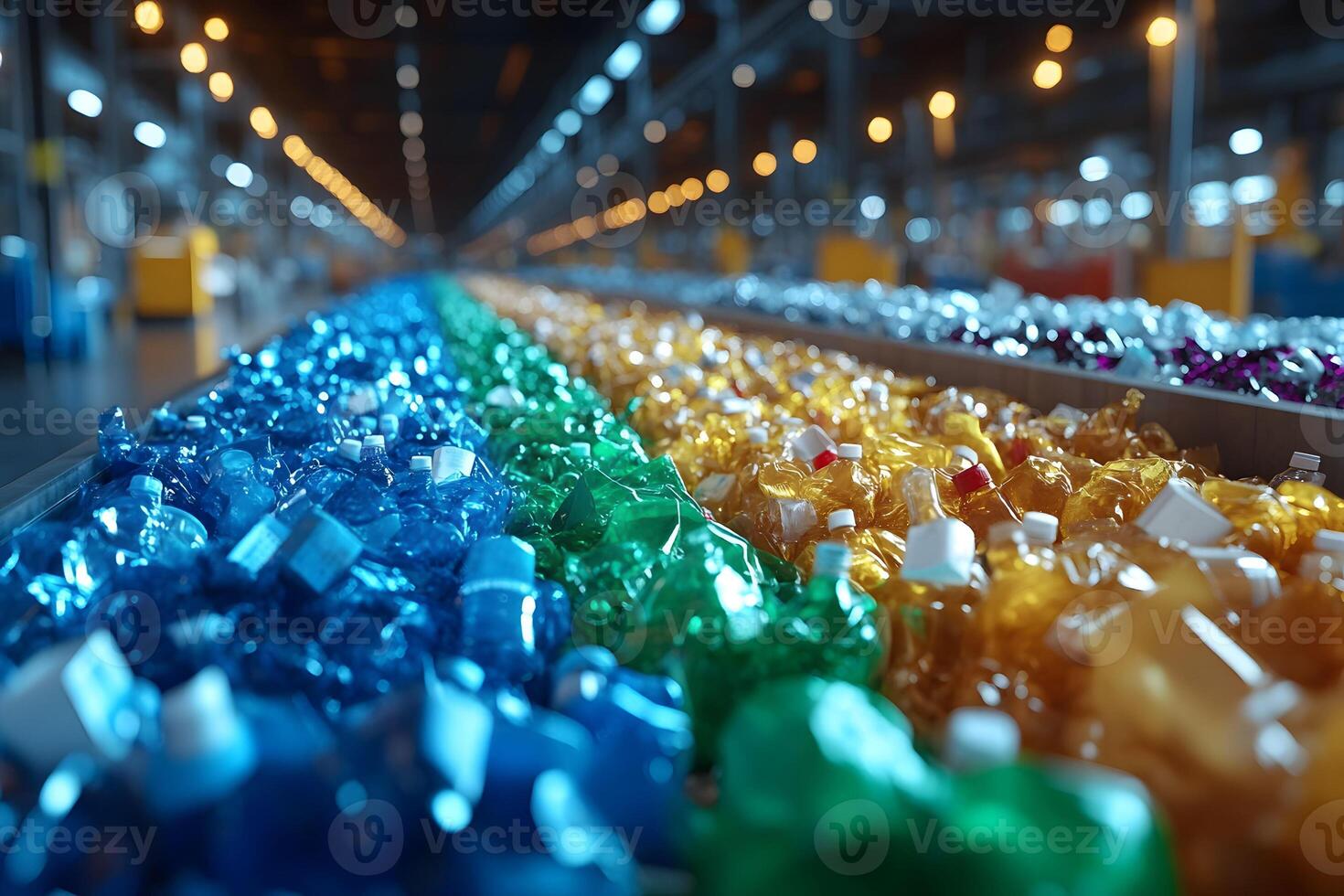 Recycling Process of Colorful Plastic Bottles in Industrial Facility photo
