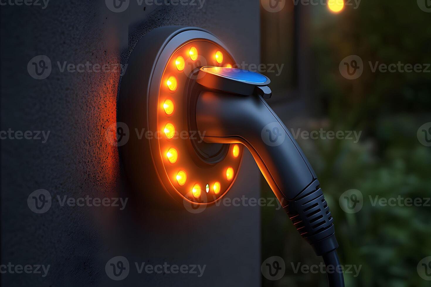 Electric Vehicle Charging Station with Illuminated Indicator for Sustainable Energy Solutions photo