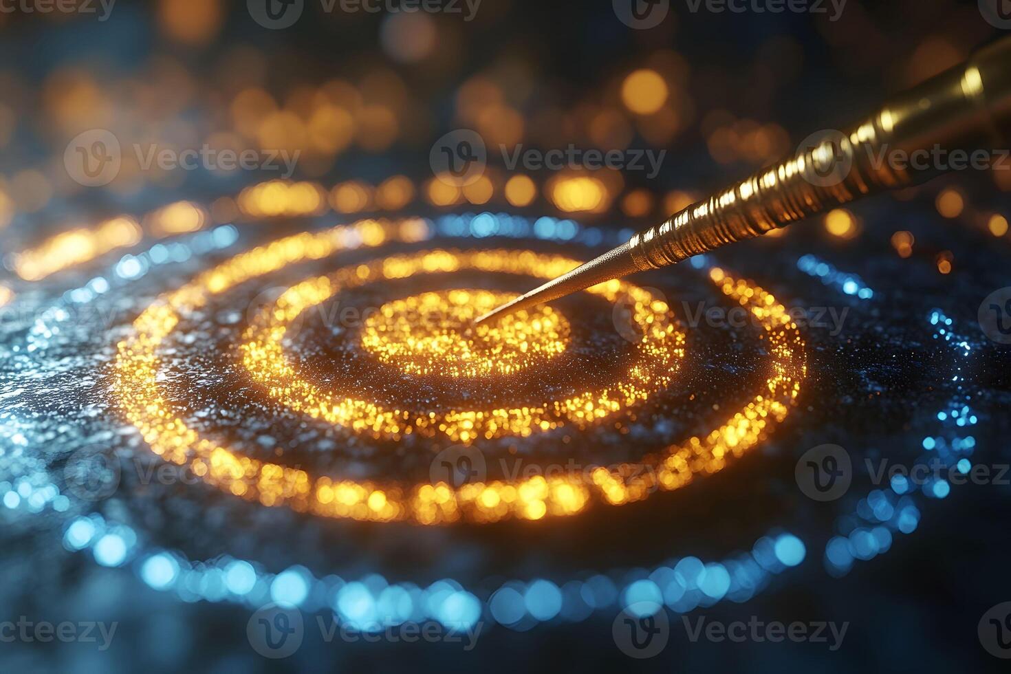 Precision in Focus Dart Hitting Target with Glowing Bullseye for Success and Strategy Concepts photo