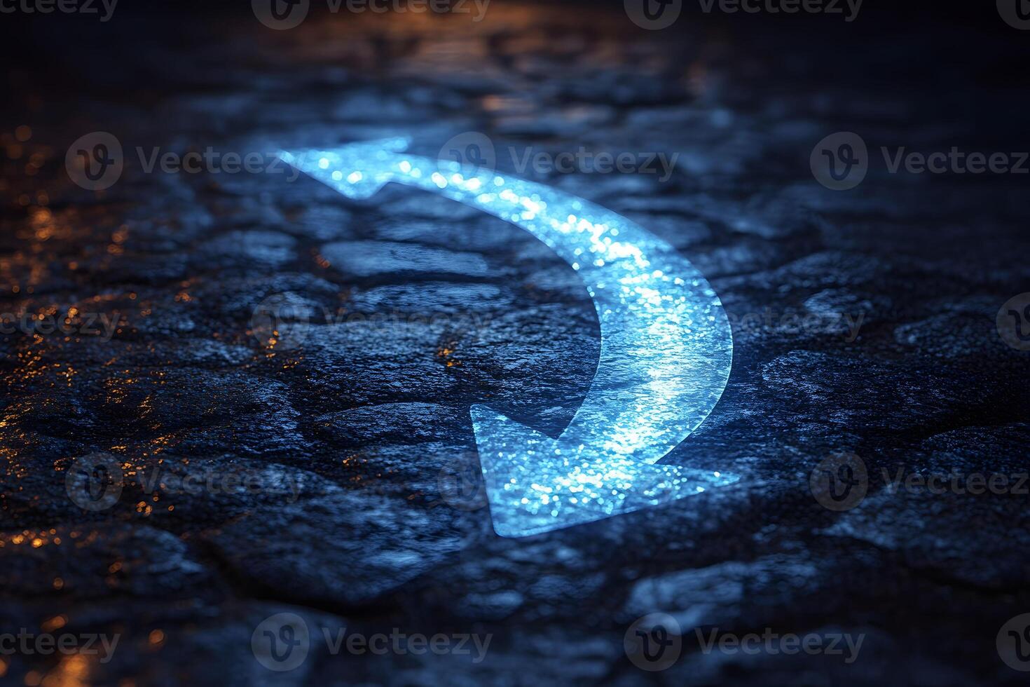 Glowing Arrow on Cobblestone Pathway - Directional Guidance Concept for Night Scenes photo