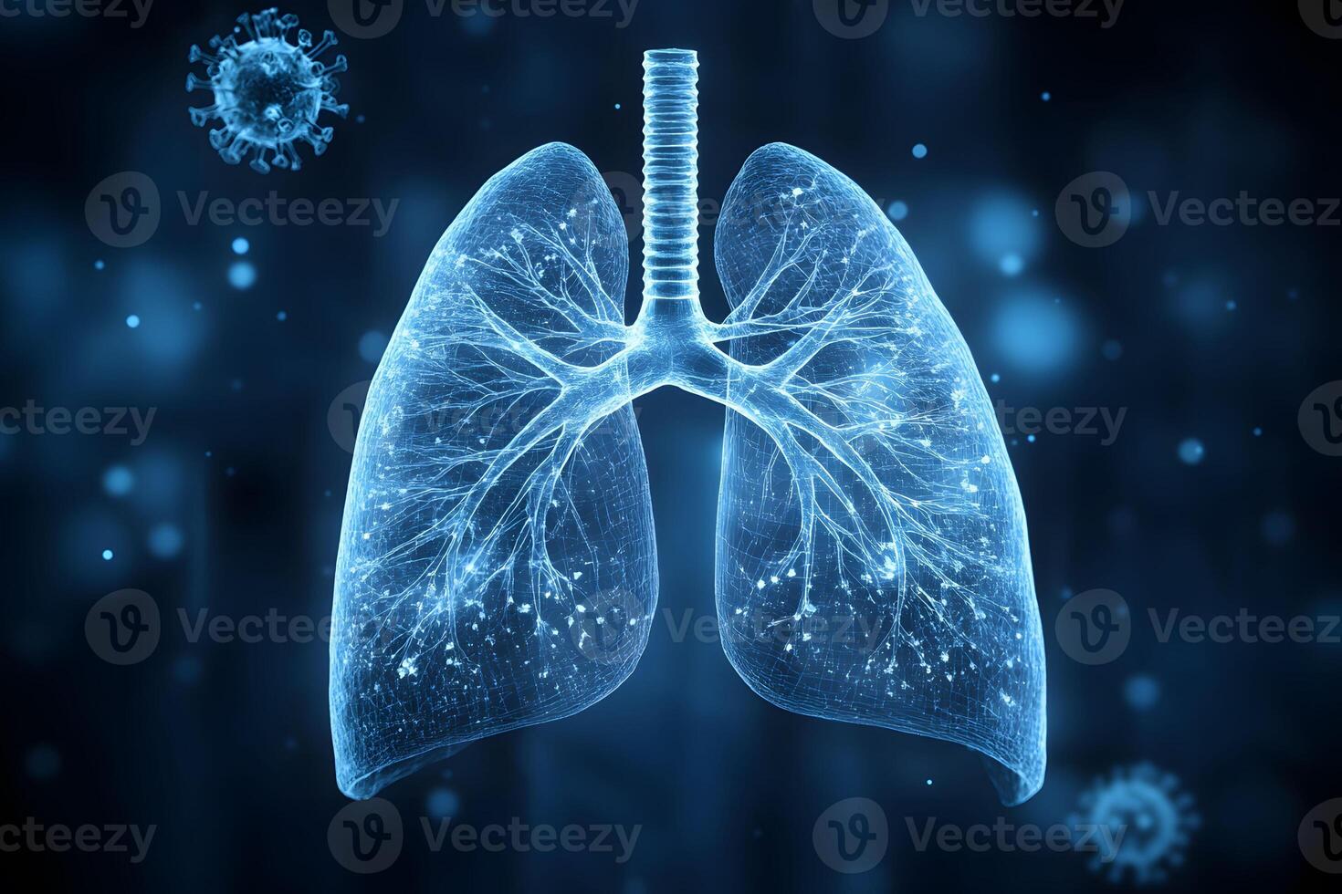 Digital Visualization of Human Lungs with Viruses for Medical Research and Education photo
