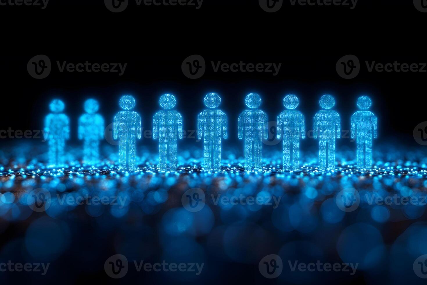 Futuristic Digital Human Figures in Blue Binary Code for Technology Concepts photo