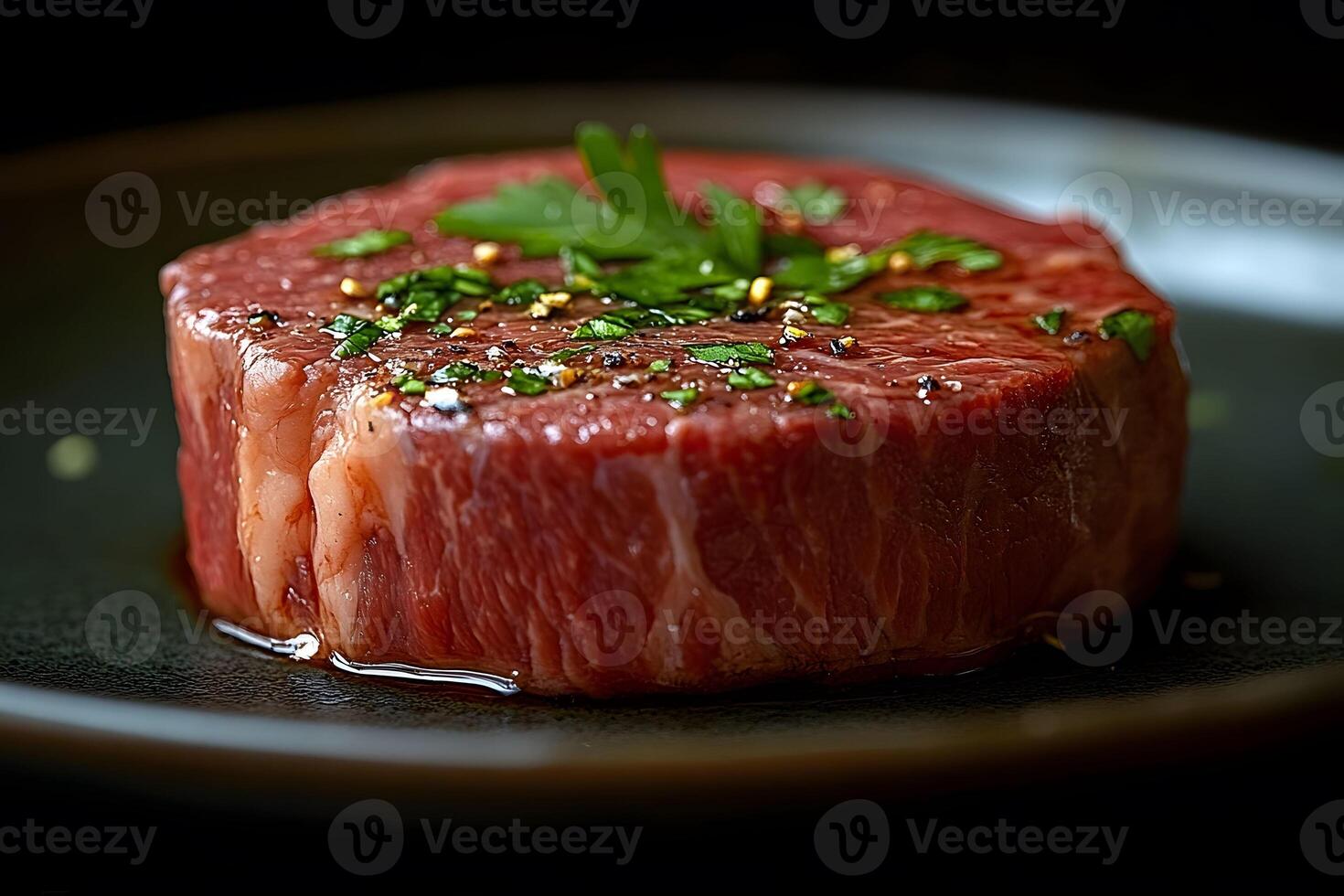 Premium Raw Steak with Herbs and Spices on Plate for Gourmet Dining and Grilling Concepts photo
