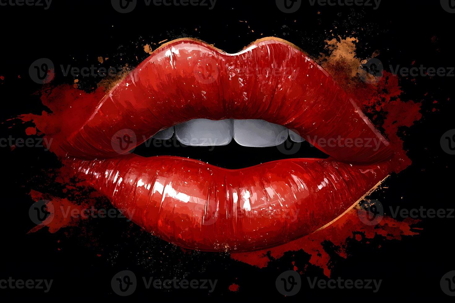 Luxurious Red Lips on Black Background for Modern Art and Design photo