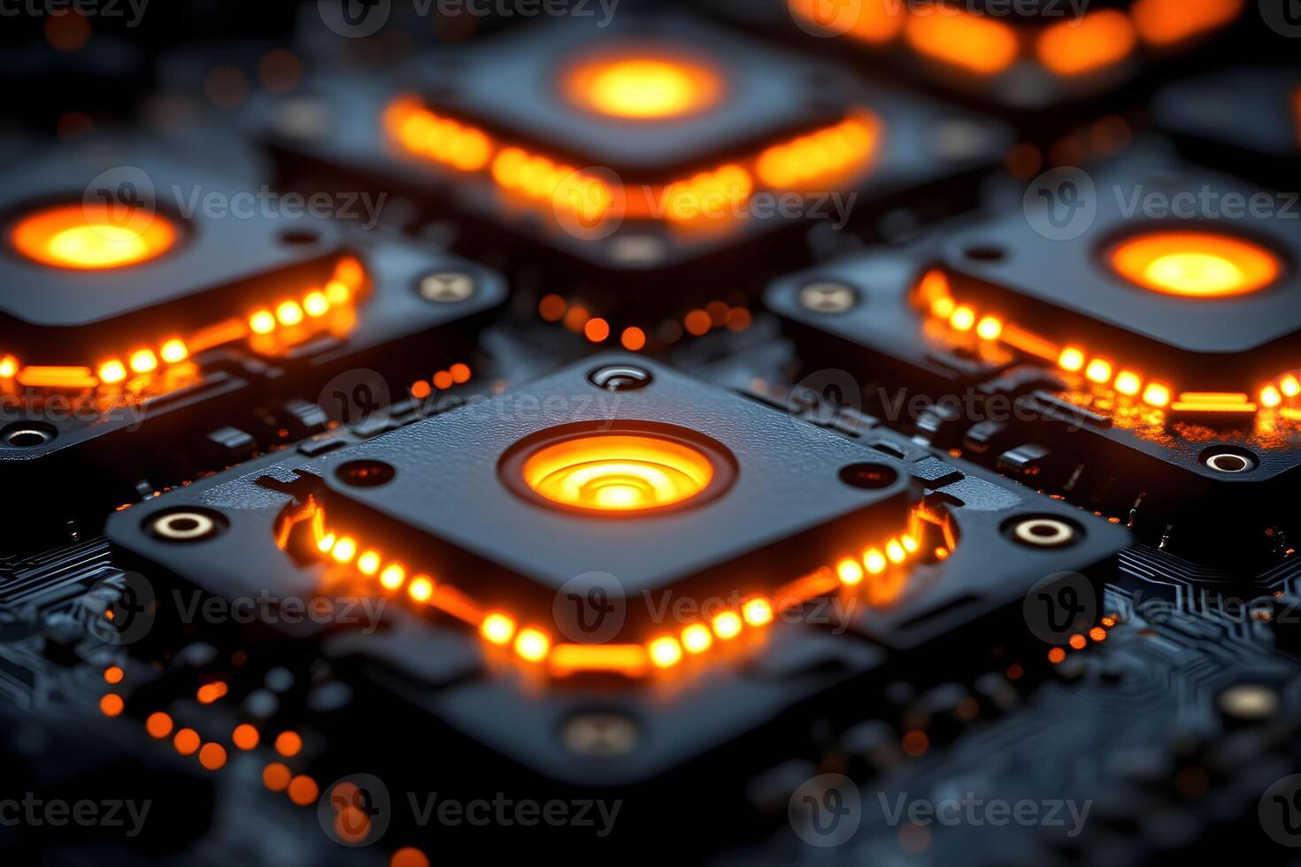 Futuristic Cybernetic Circuit Board with Glowing Orange Elements for Technology Design photo