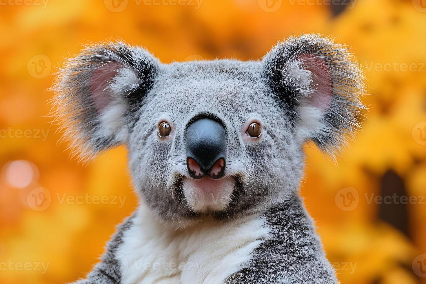 Close-up of Koala with Autumn Leaves Background for Wildlife and Nature Design photo