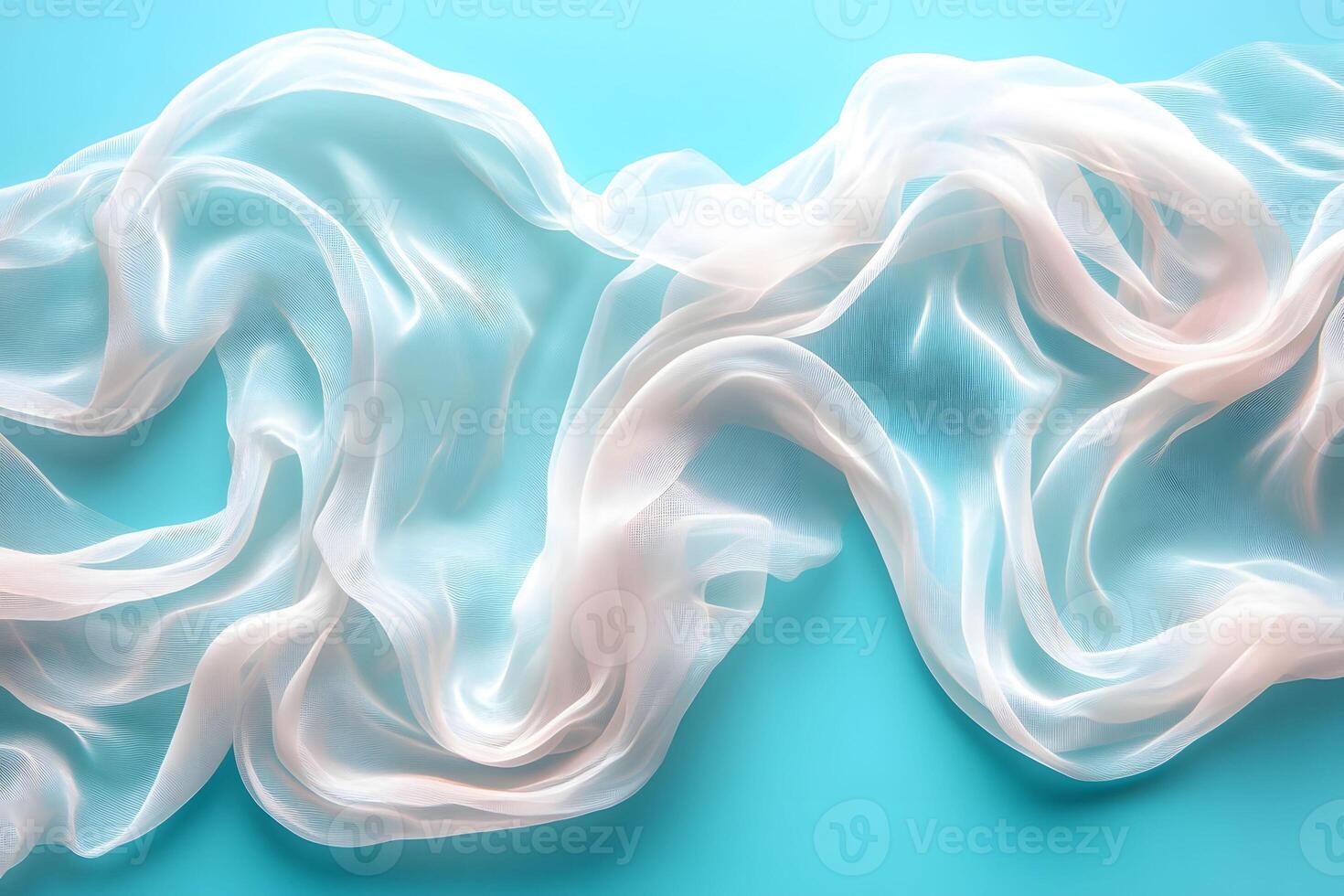 Flowing White Silk on Aqua Background - Elegant Textile Design for Modern Decor and Fashion photo