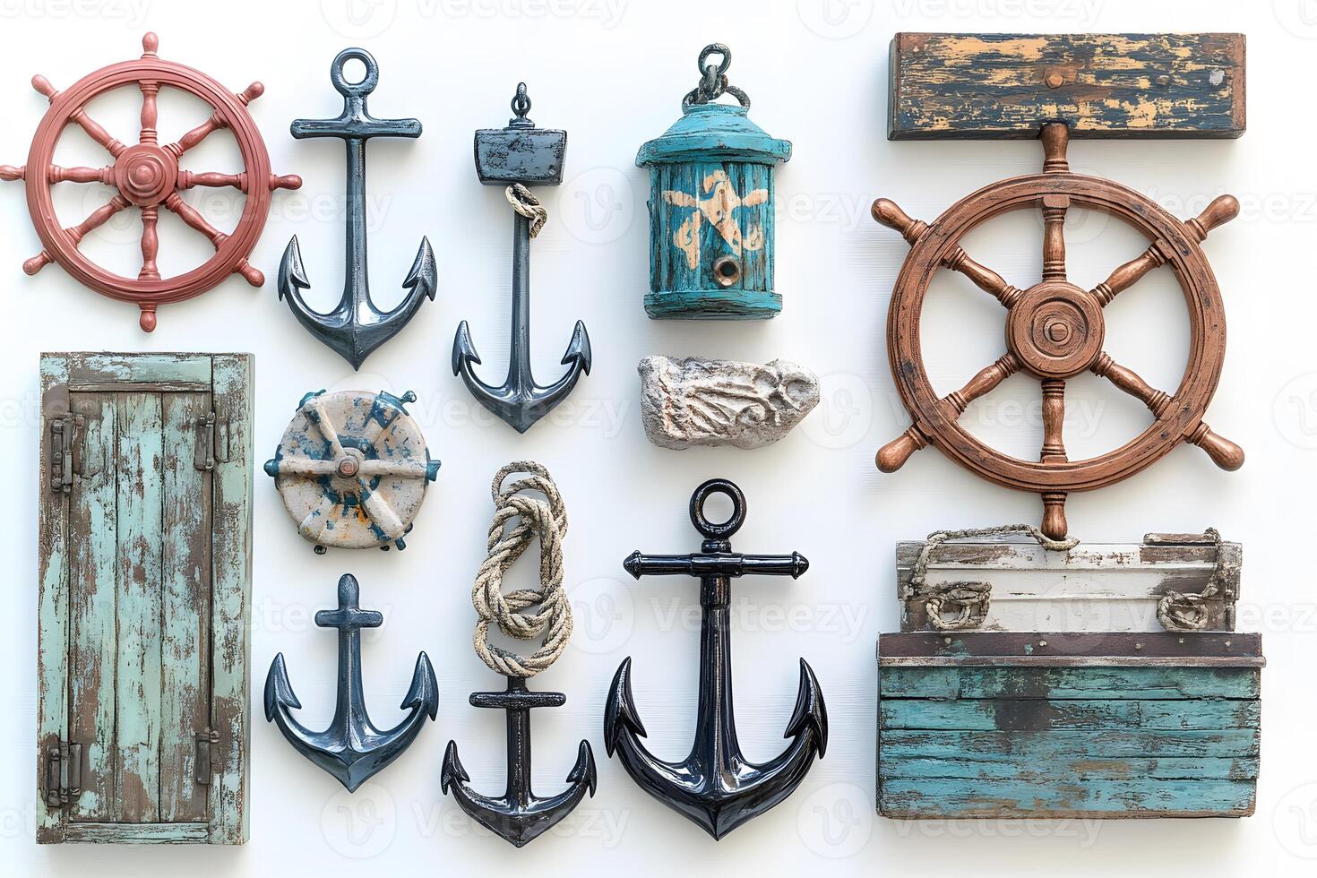 Nautical Decor Collection with Rustic Anchors and Ship Wheels for Coastal Design photo