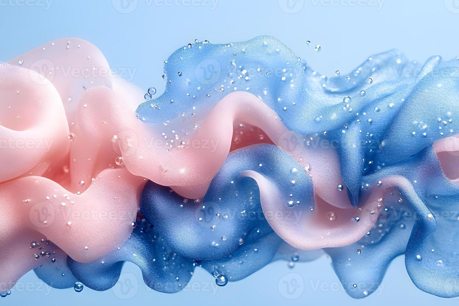 Abstract Water Droplets on Pink and Blue Fabric Waves - Texture and Fluidity for Modern Design photo