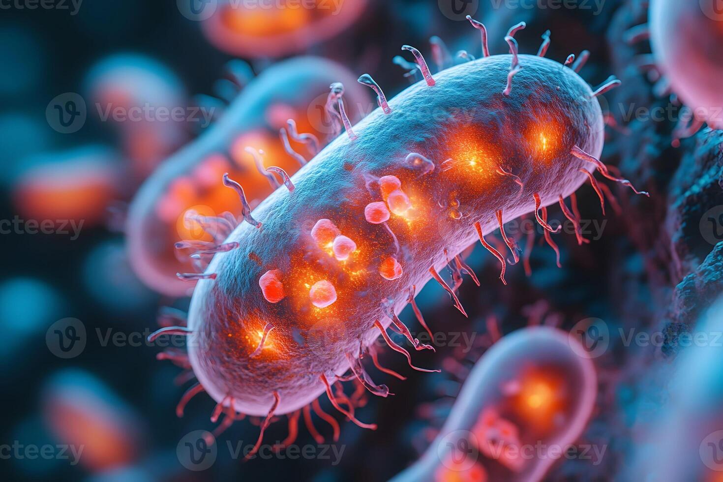 Futuristic Bacterial Cell Visualization in Bioluminescent Colors photo