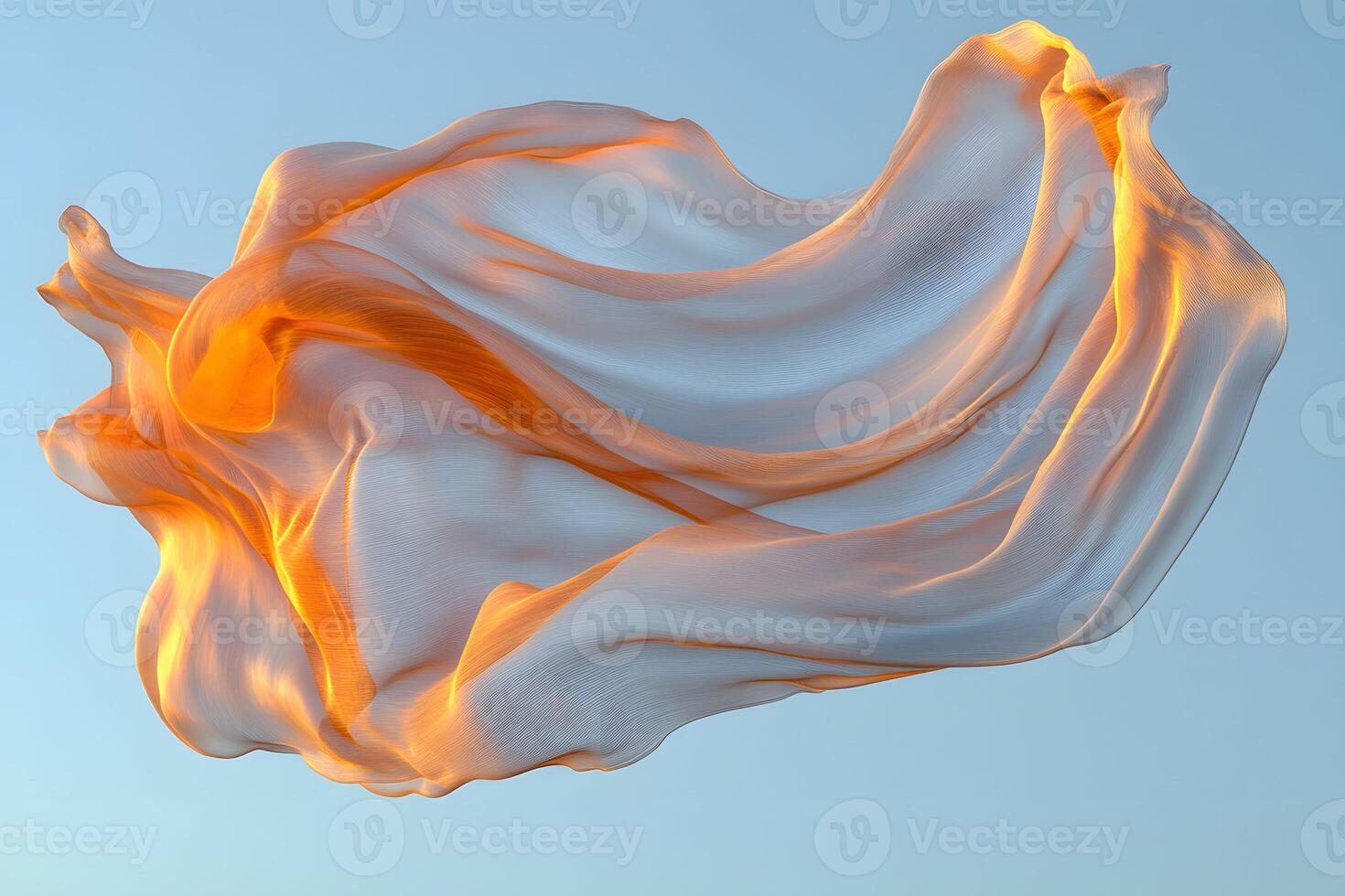 Ethereal Flowing Fabric in Breeze Against Blue Sky, Ideal for Abstract Art Design photo