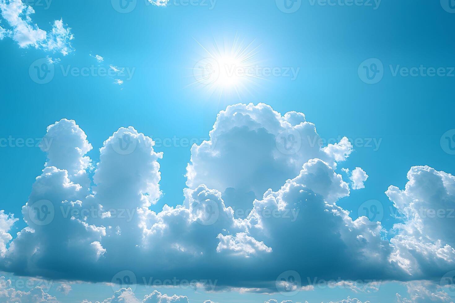 Bright Summer Sky with Sunlight Breaking Through Fluffy Clouds for Inspirational Design photo