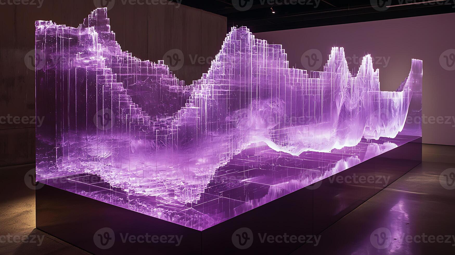 A purple sculpture is on display in an art gallery photo