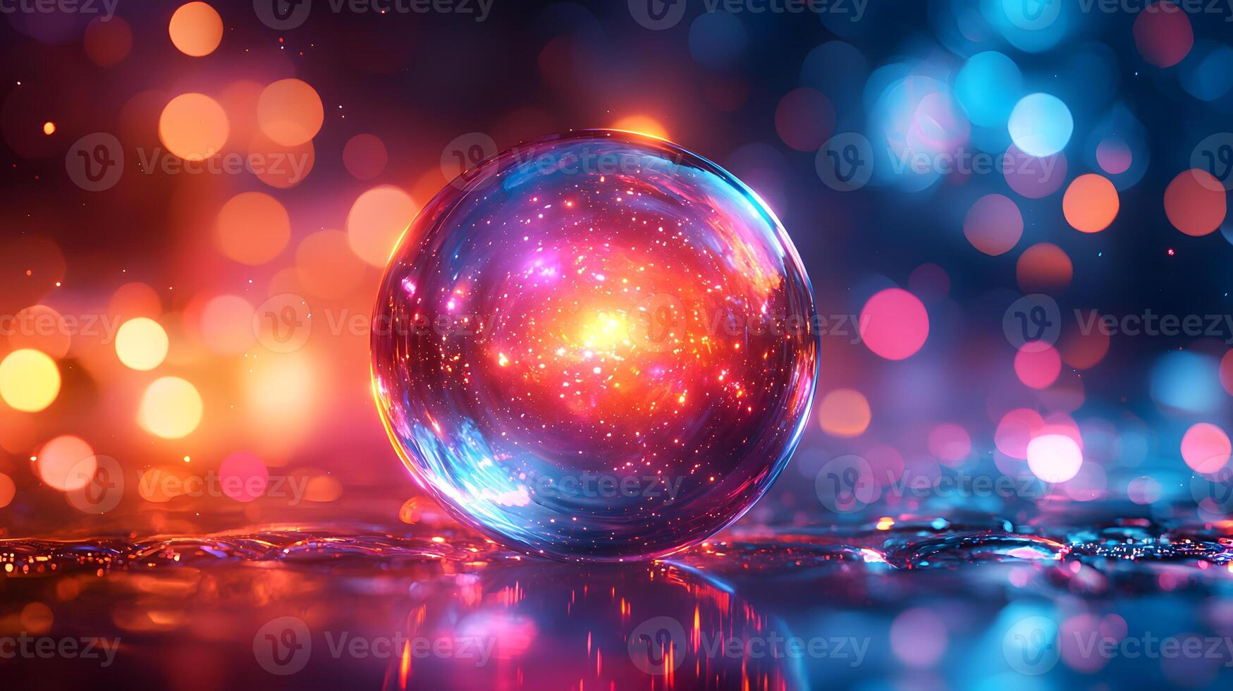 A colorful crystal ball with a glowing light photo