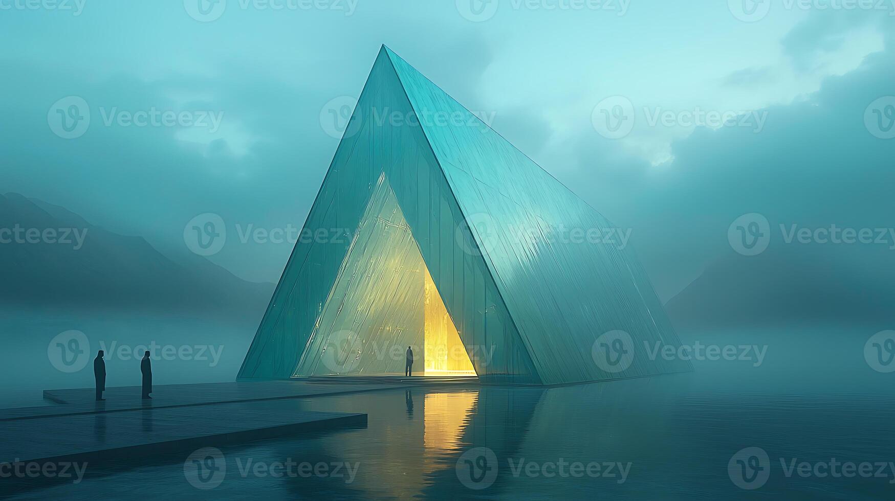 A building with a triangular shape in the water photo