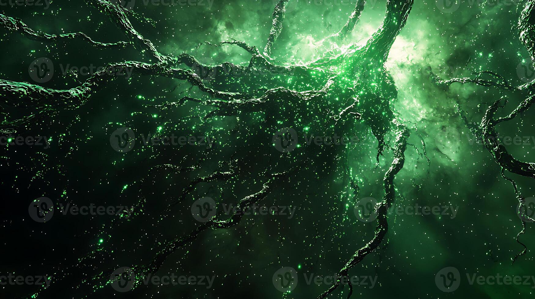 Green and black background with a tree in the middle photo