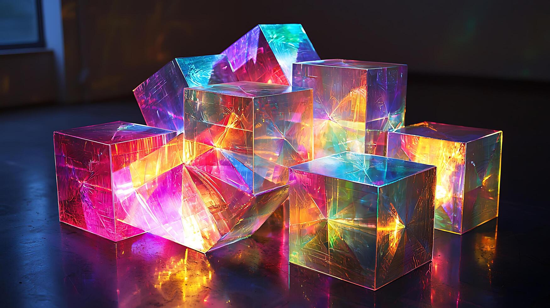 A group of colorful cubes with lights on them photo