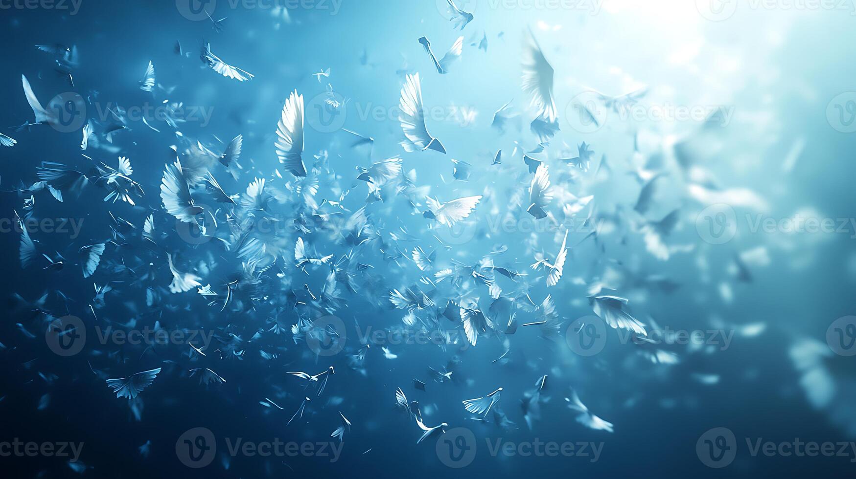 A large group of white birds flying in the air photo