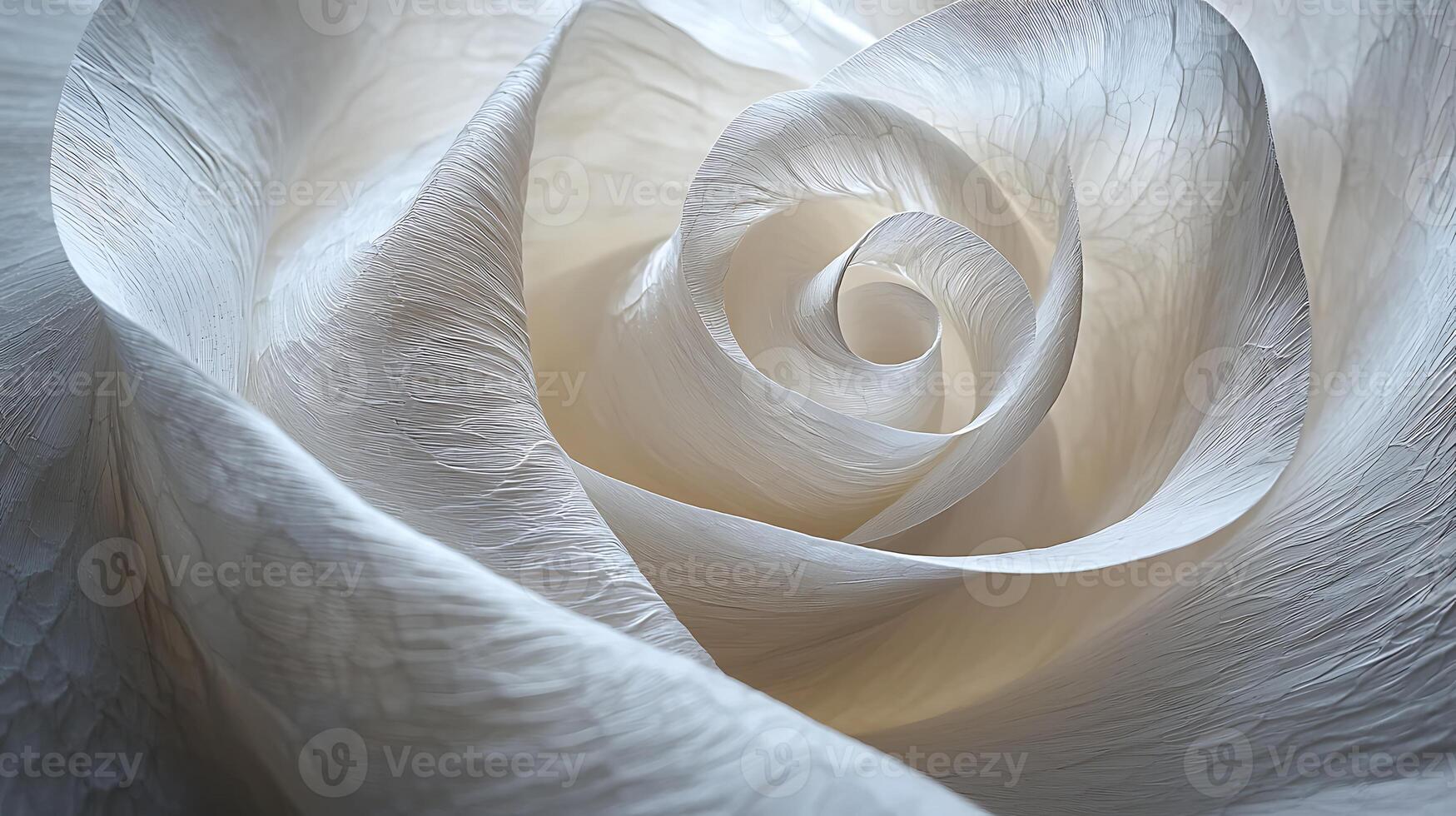 A close up of a white rose with a spiral pattern photo