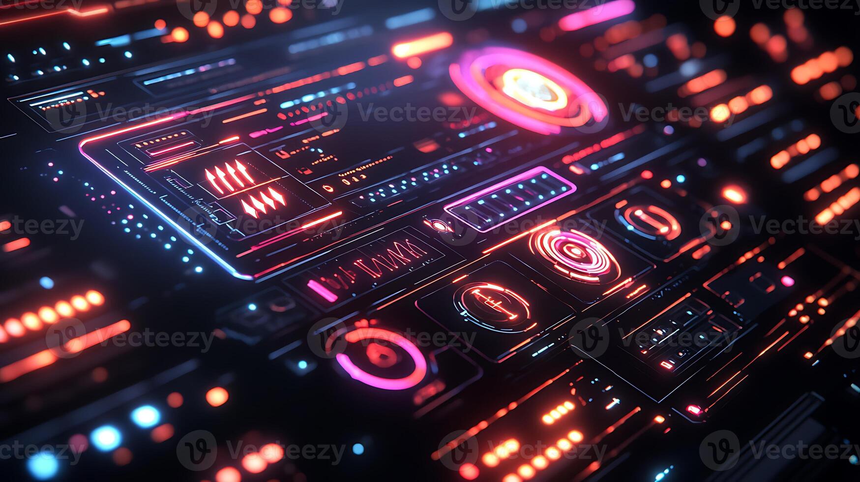 A futuristic interface with neon lights photo