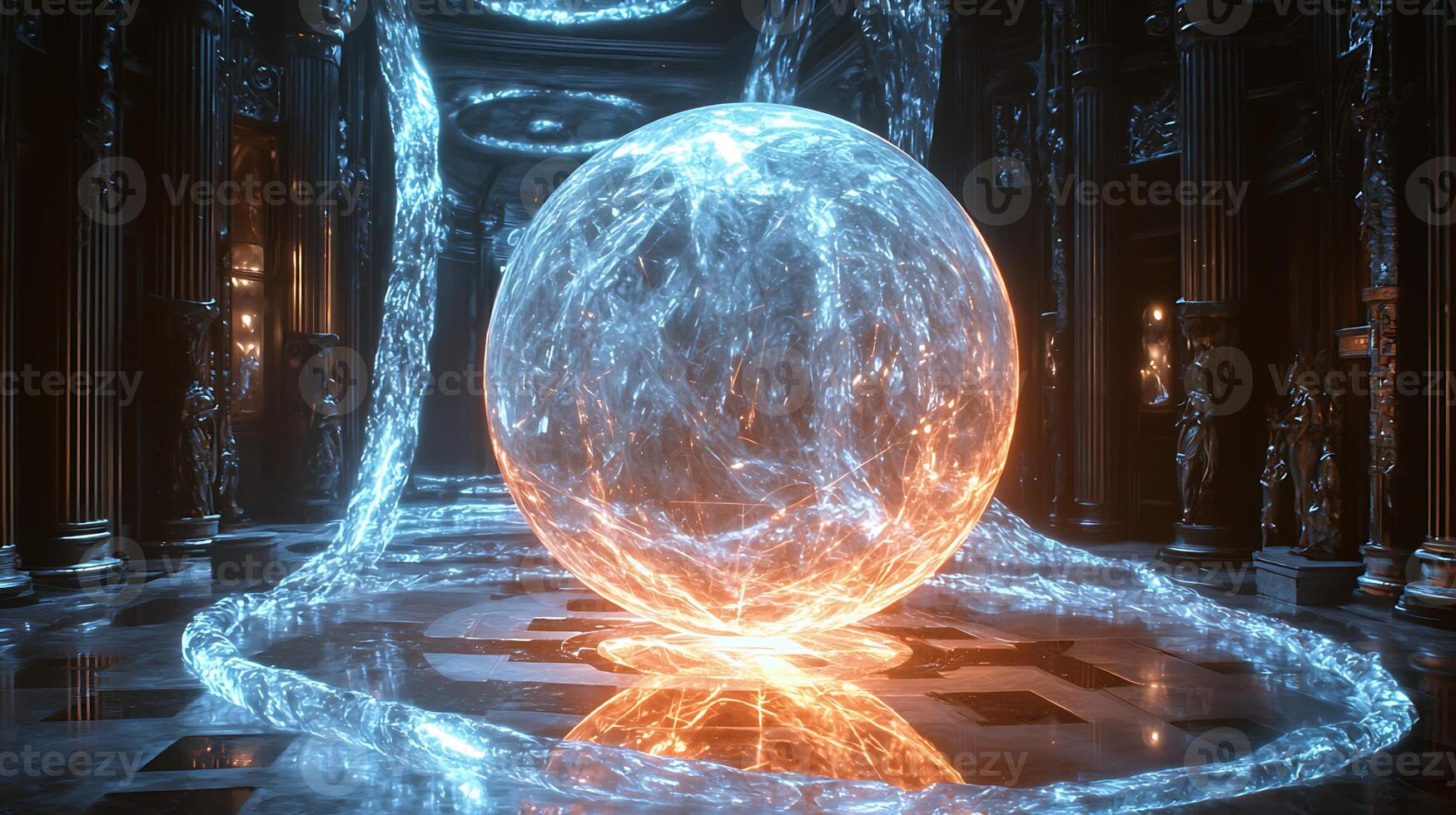 A glowing ball is sitting in a room photo