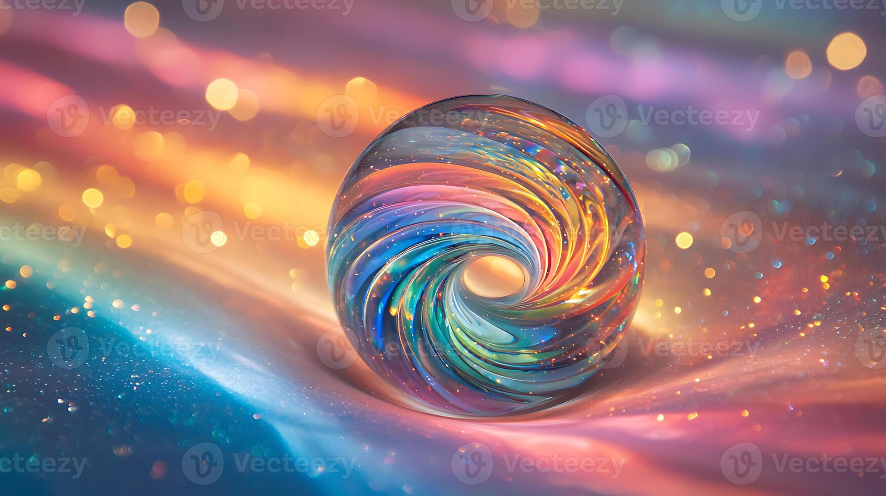 A colorful glass ball with swirls on it photo