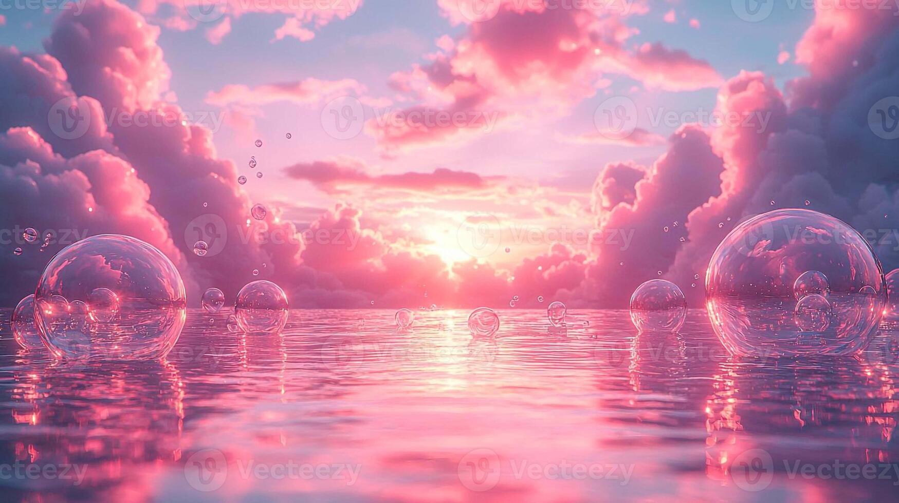 Bubbles floating in the water at sunset photo