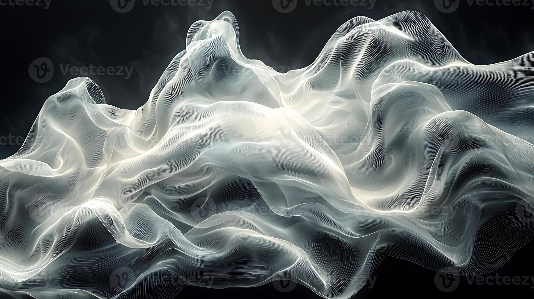 A white smokey wave is shown on a black background photo