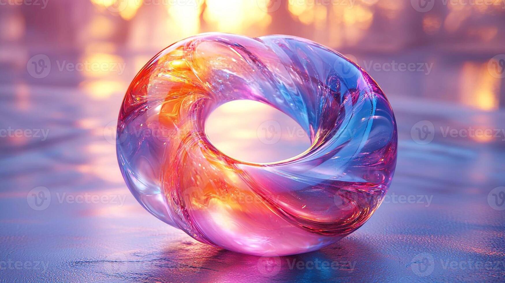 A colorful glass ring sitting on a table photo