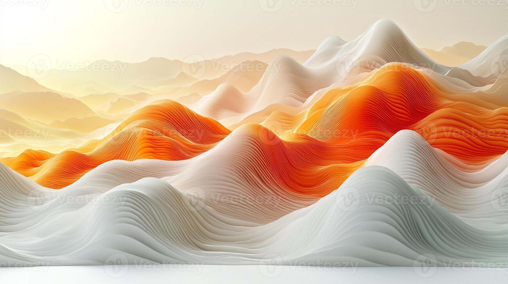 3d rendering of mountains with orange and white waves photo
