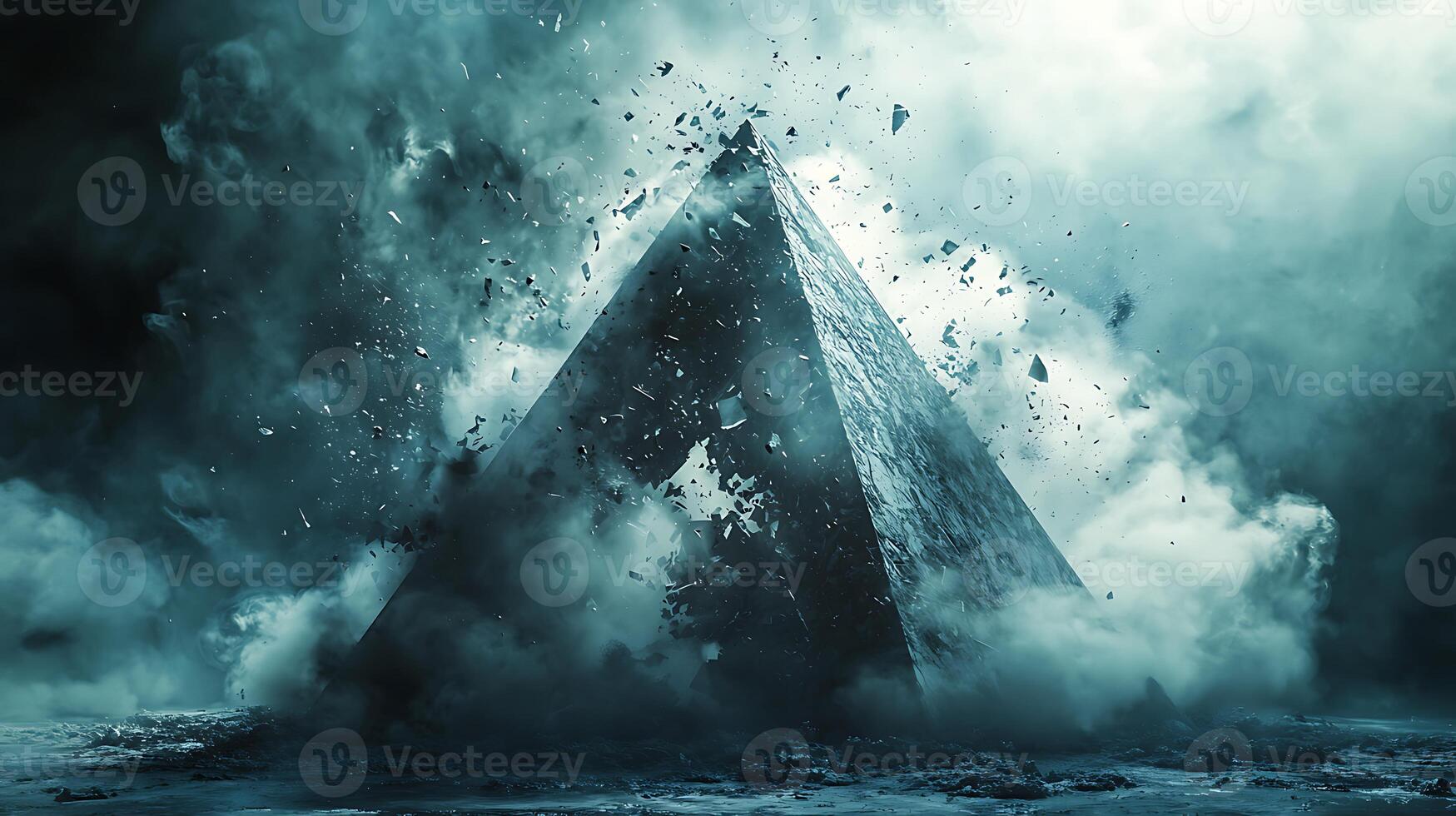 An image of a pyramid with smoke coming out of it photo