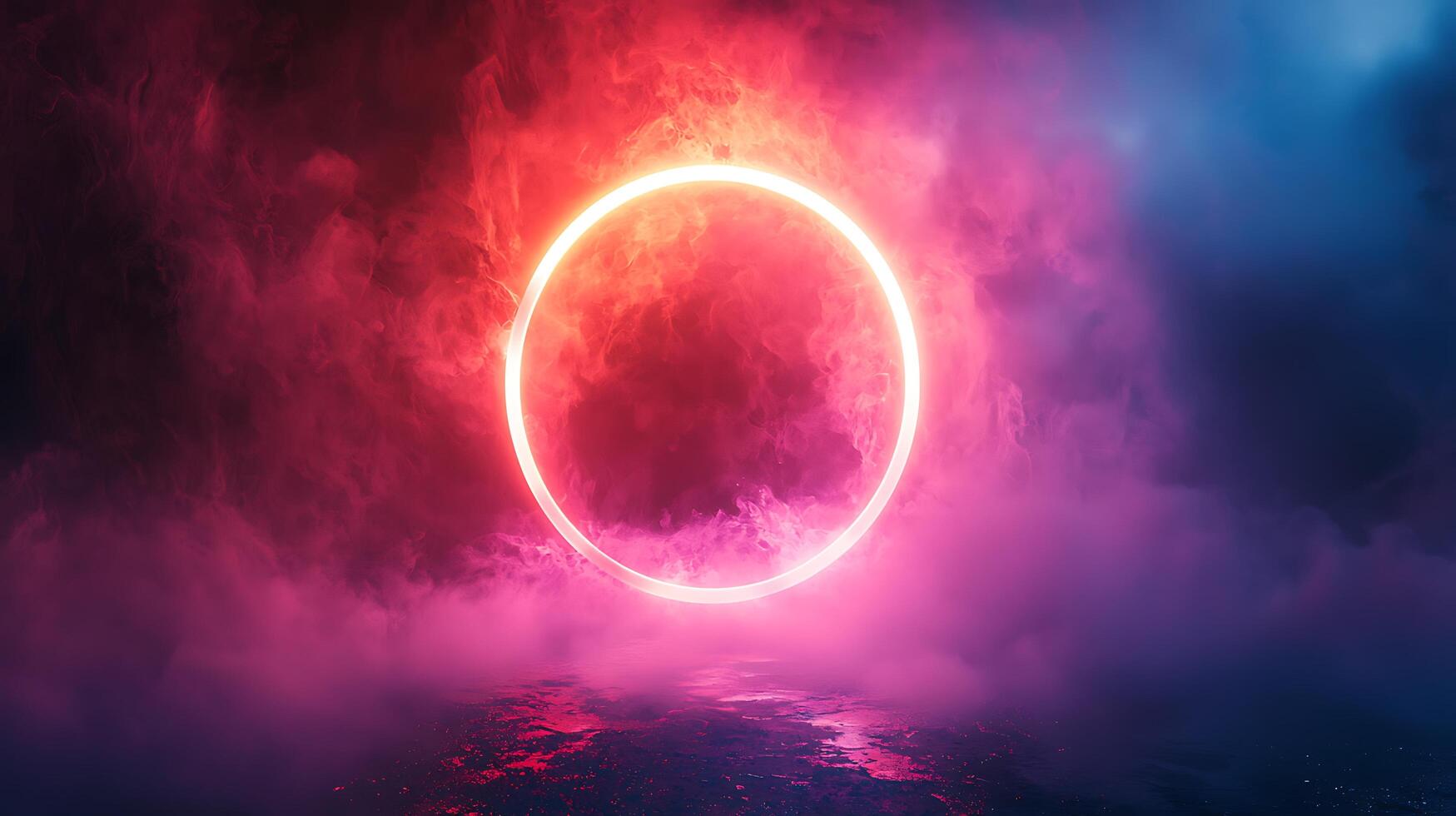 A red circle is surrounded by smoke and fog photo