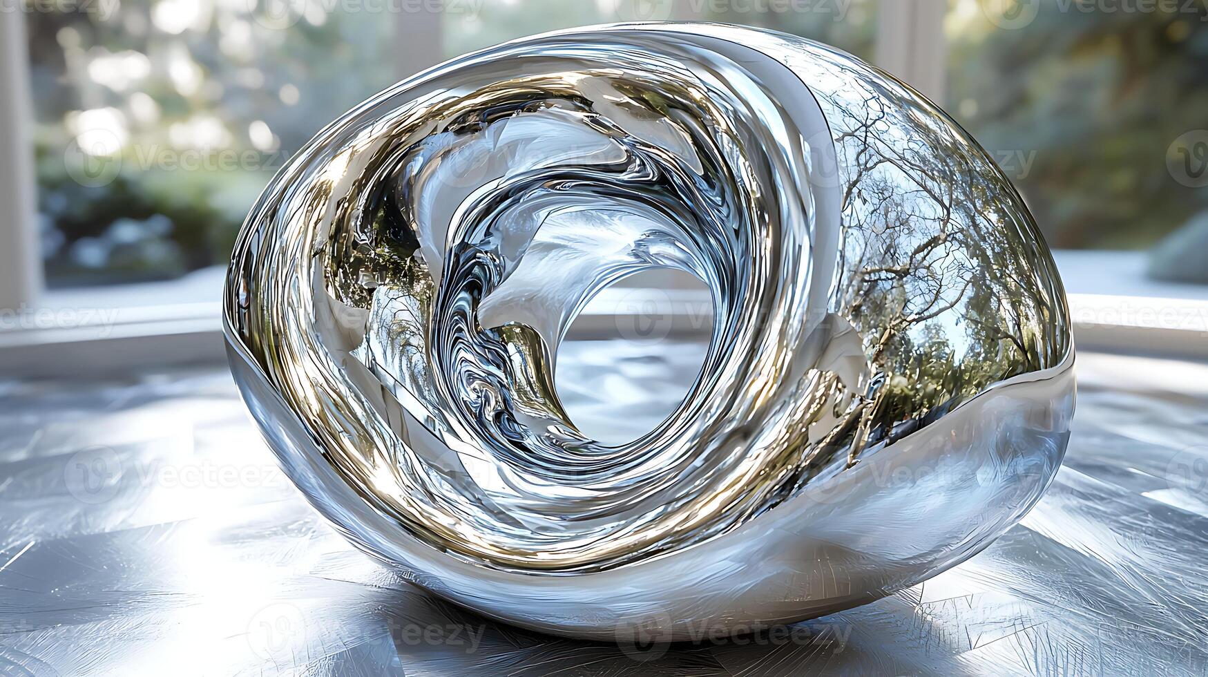 A shiny metal sculpture photo
