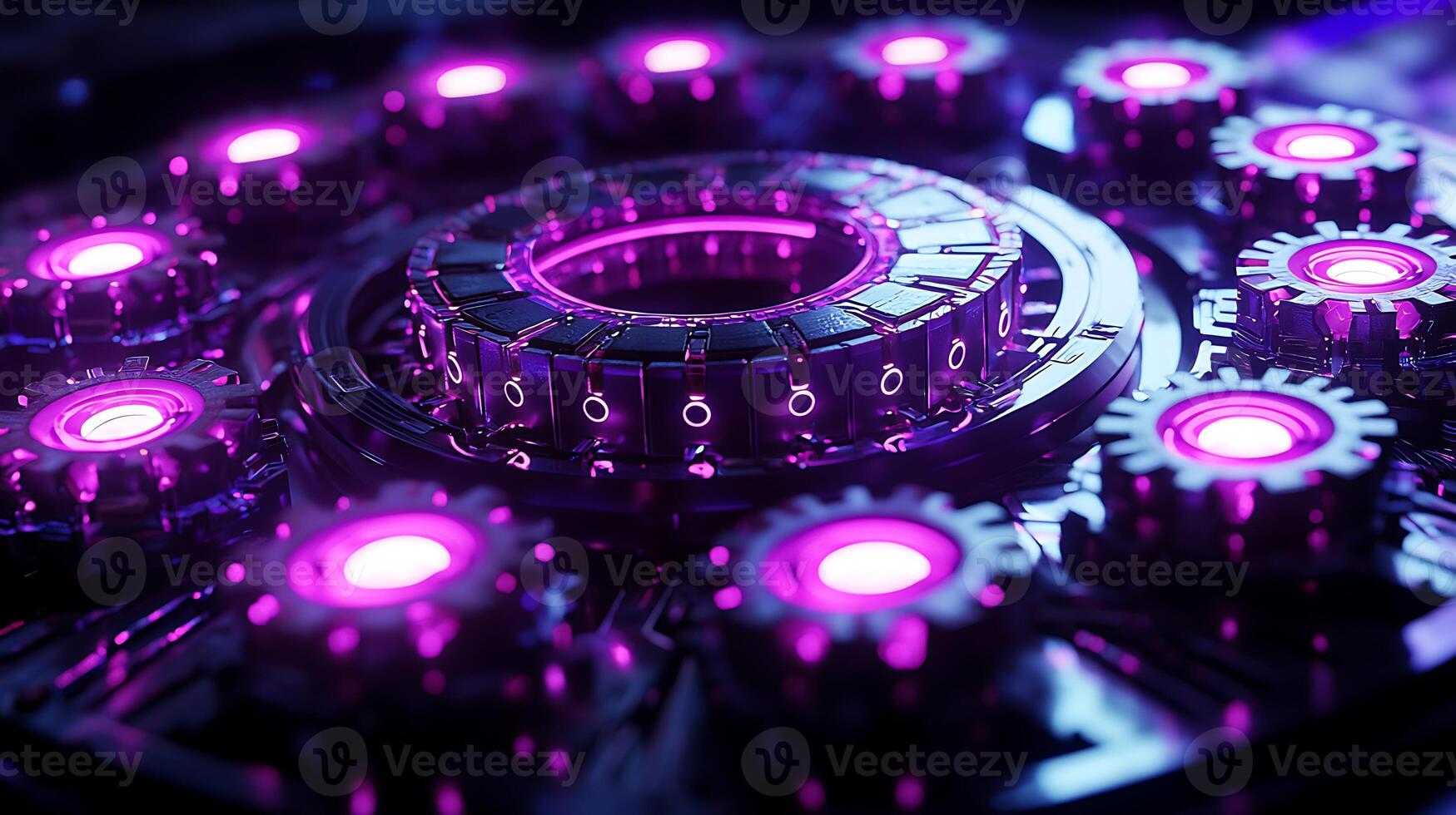 A close up of a computer with purple lights photo