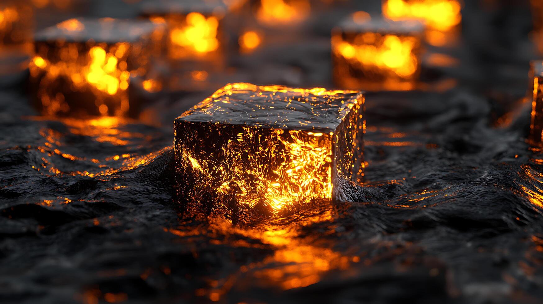 A group of cubes with fire on them photo