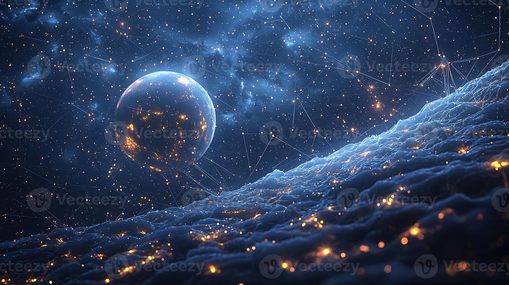 An image of a sphere in space with stars photo