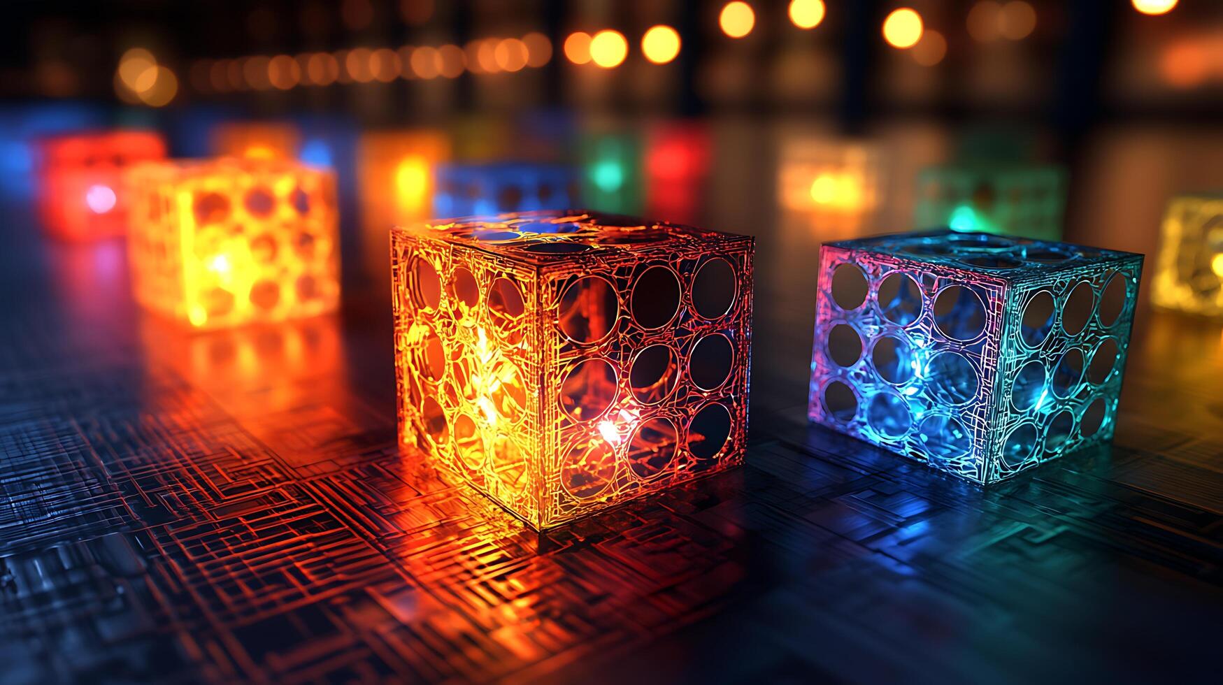3d rendering of cubes with lights photo
