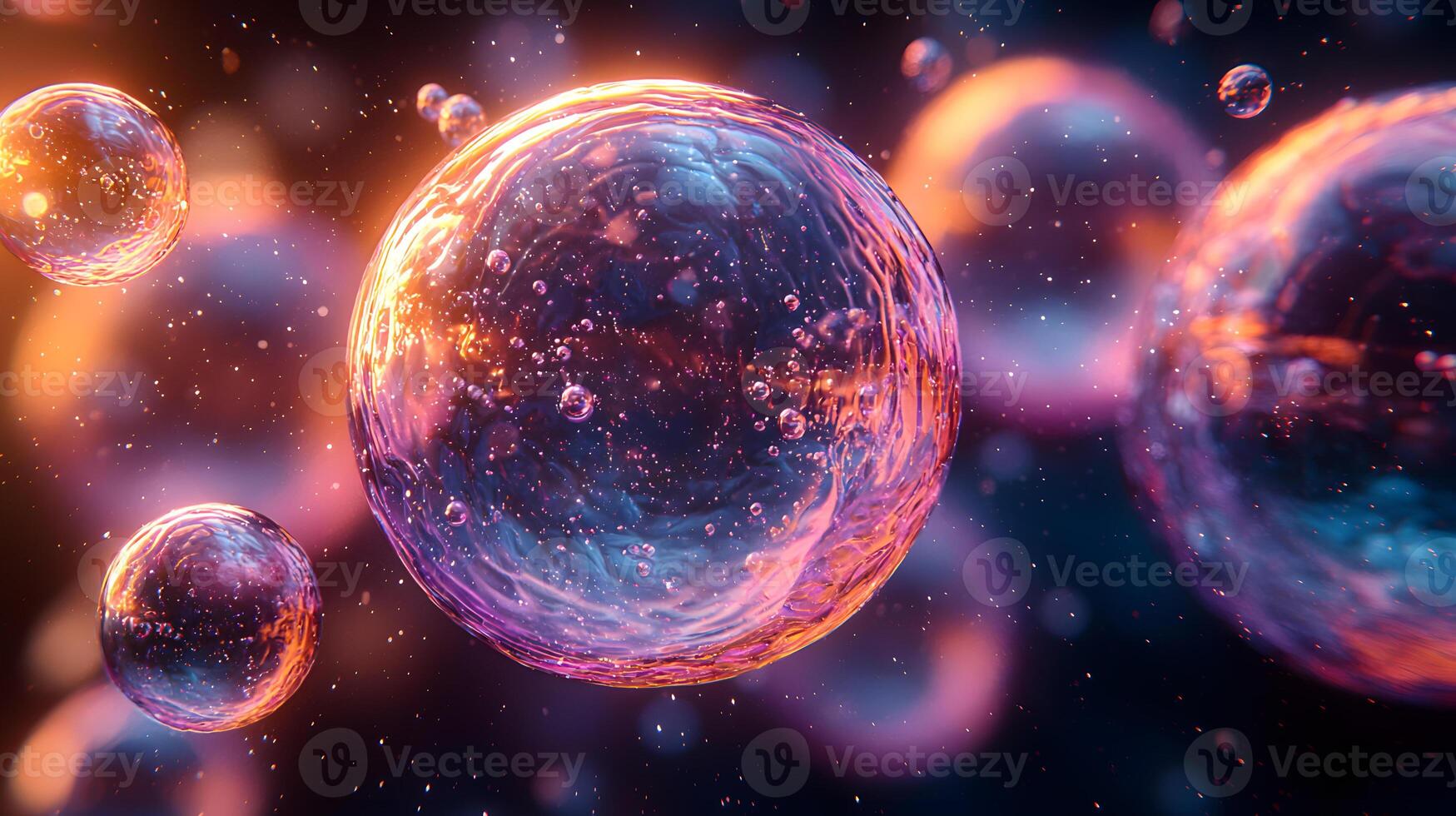 A group of cells with iridescent bubbles photo