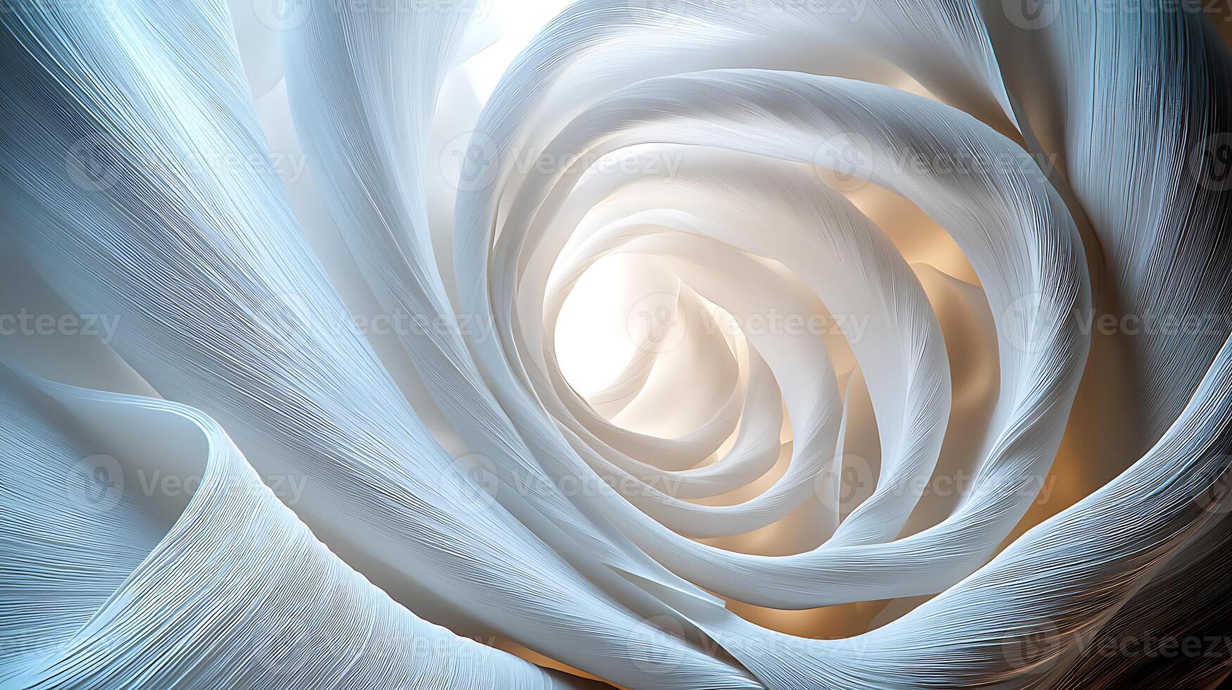 A white swirl of fabric with a light shining through it photo