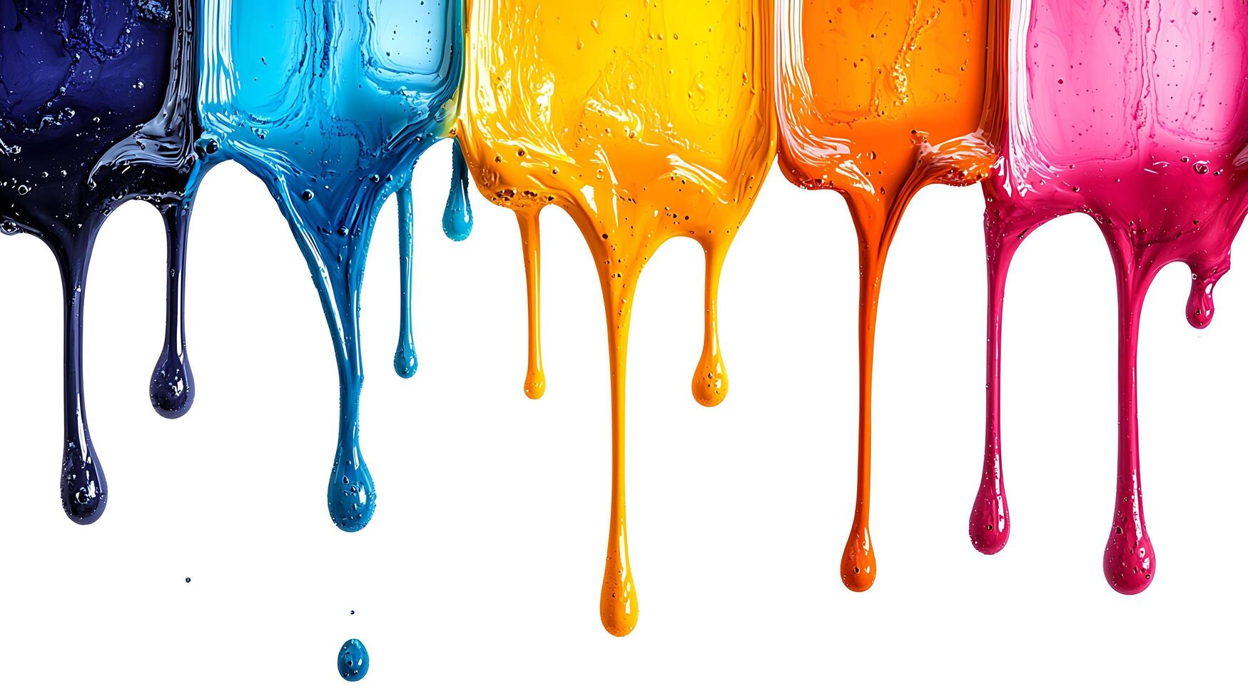 Colorful paint dripping on white background photo