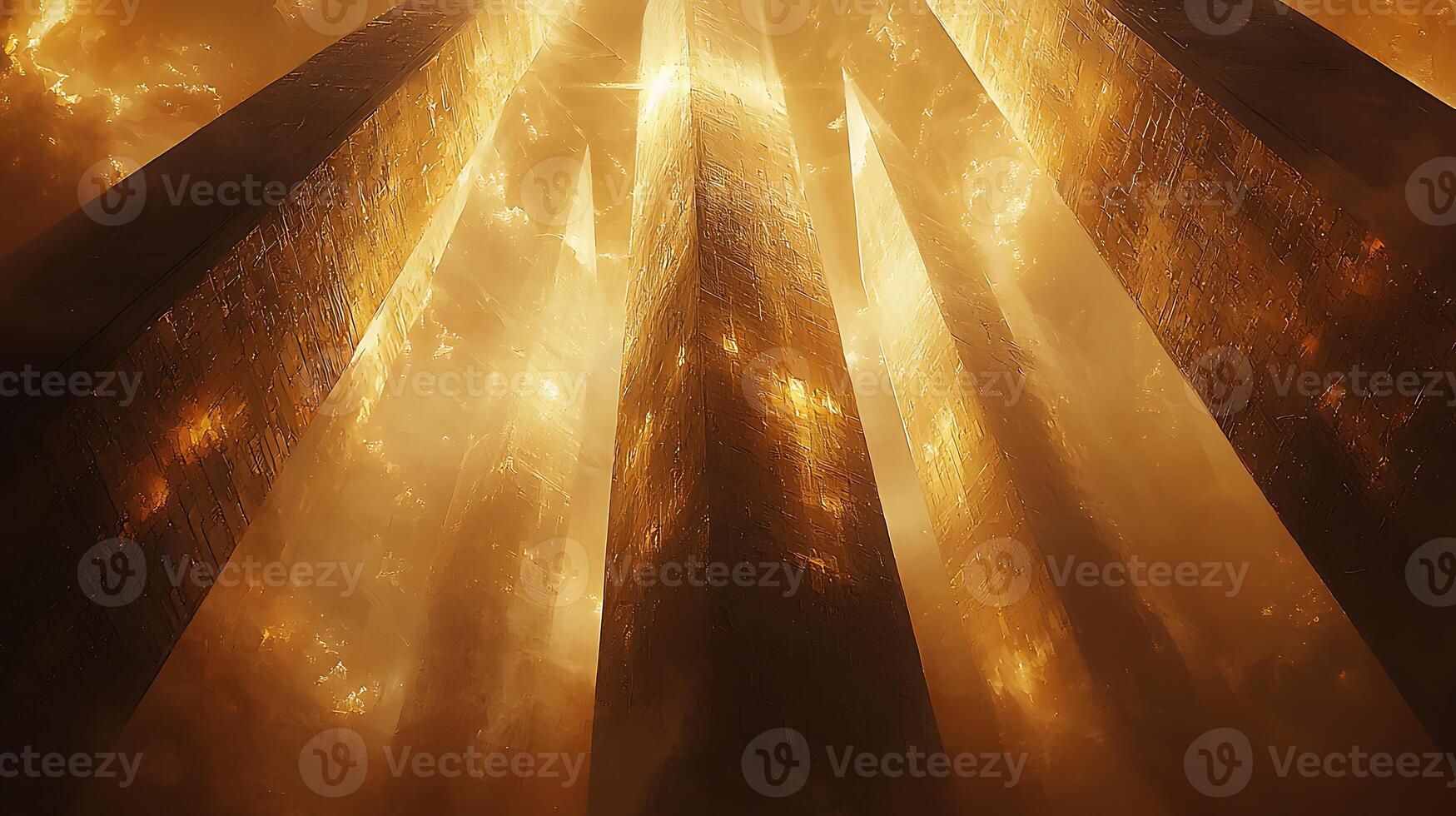 A large group of pillars in a dark tunnel photo